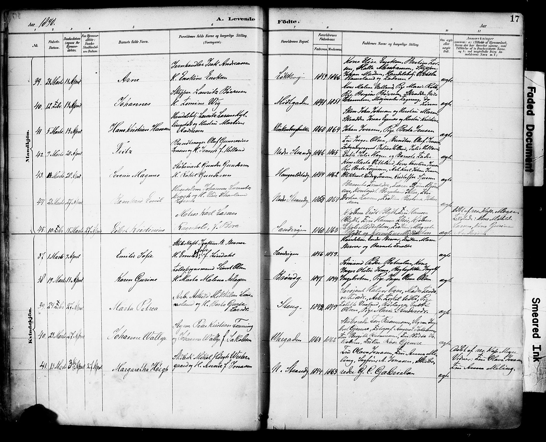 Domkirken sokneprestkontor, AV/SAST-A-101812/001/30/30BA/L0030: Parish register (official) no. A 29, 1889-1902, p. 17