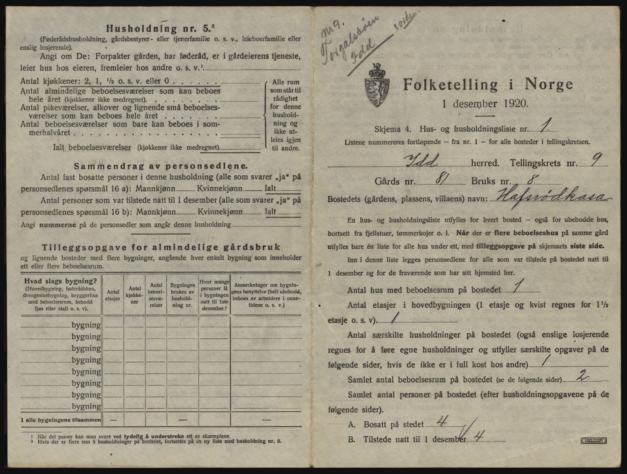 SAO, 1920 census for Idd, 1920, p. 1258