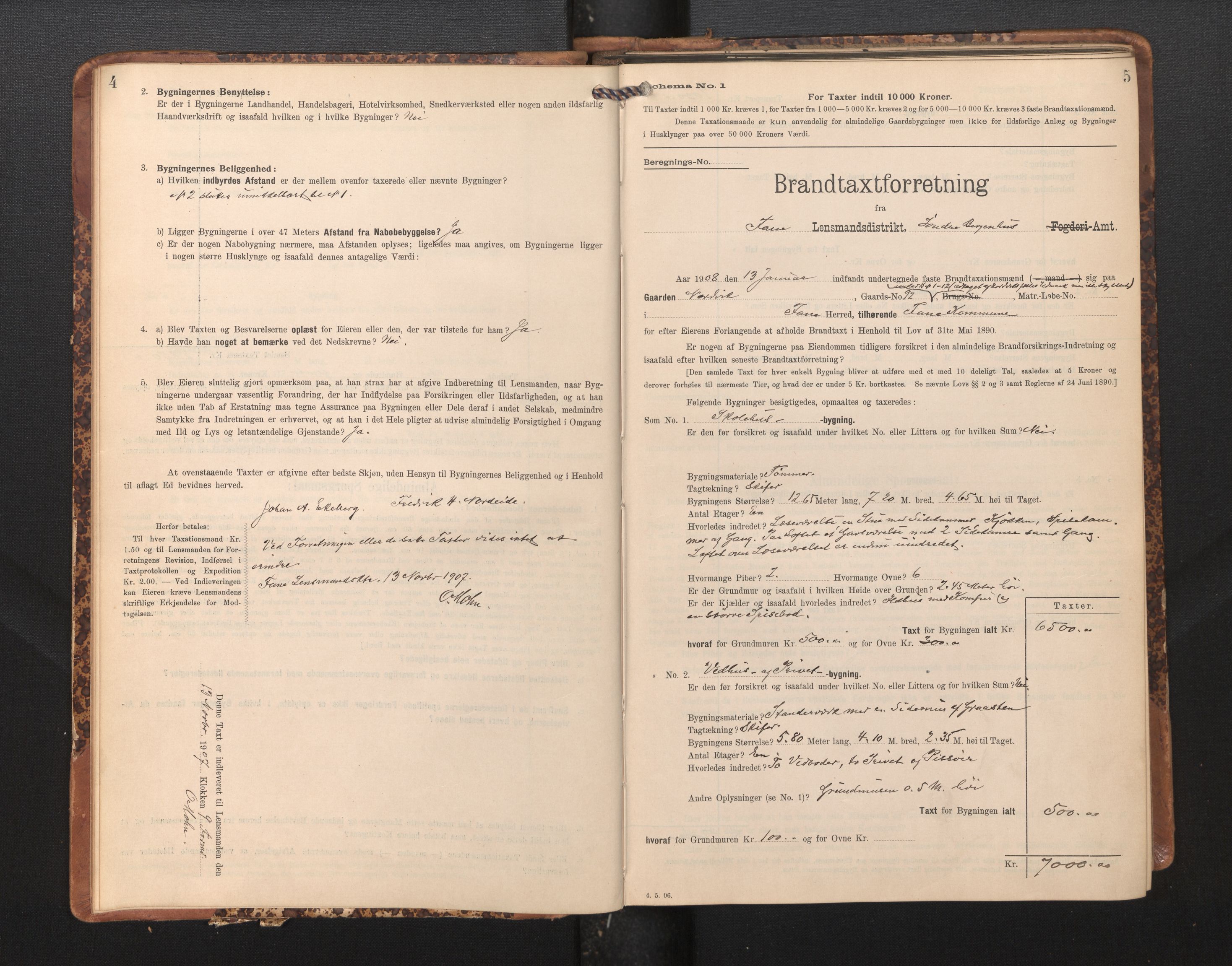 Lensmannen i Fana, AV/SAB-A-31801/0012/L0018: Branntakstprotokoll skjematakst, 1907-1910, p. 4-5