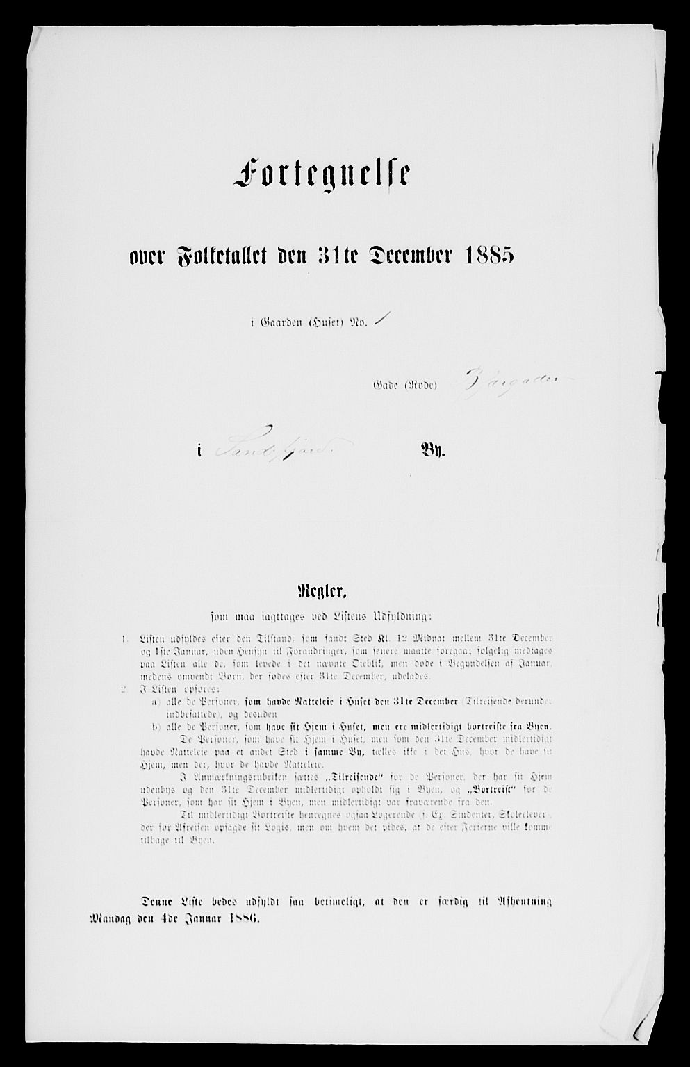 SAKO, 1885 census for 0706 Sandefjord, 1885, p. 1