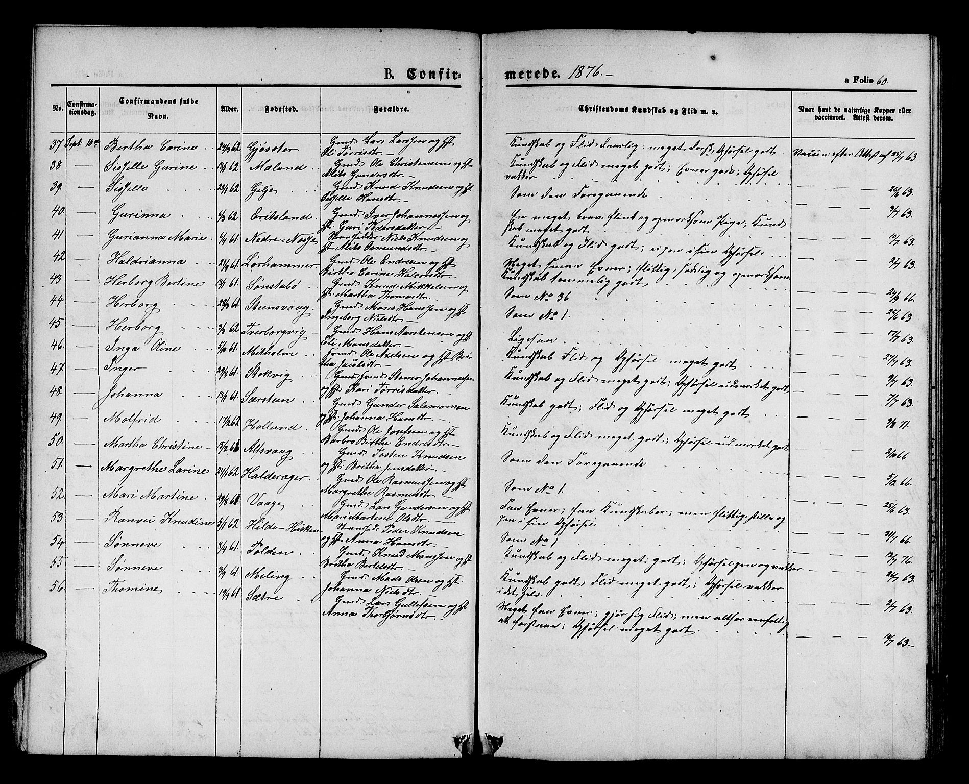 Finnås sokneprestembete, AV/SAB-A-99925/H/Ha/Hab/Habb/L0002: Parish register (copy) no. B 2, 1871-1881, p. 60