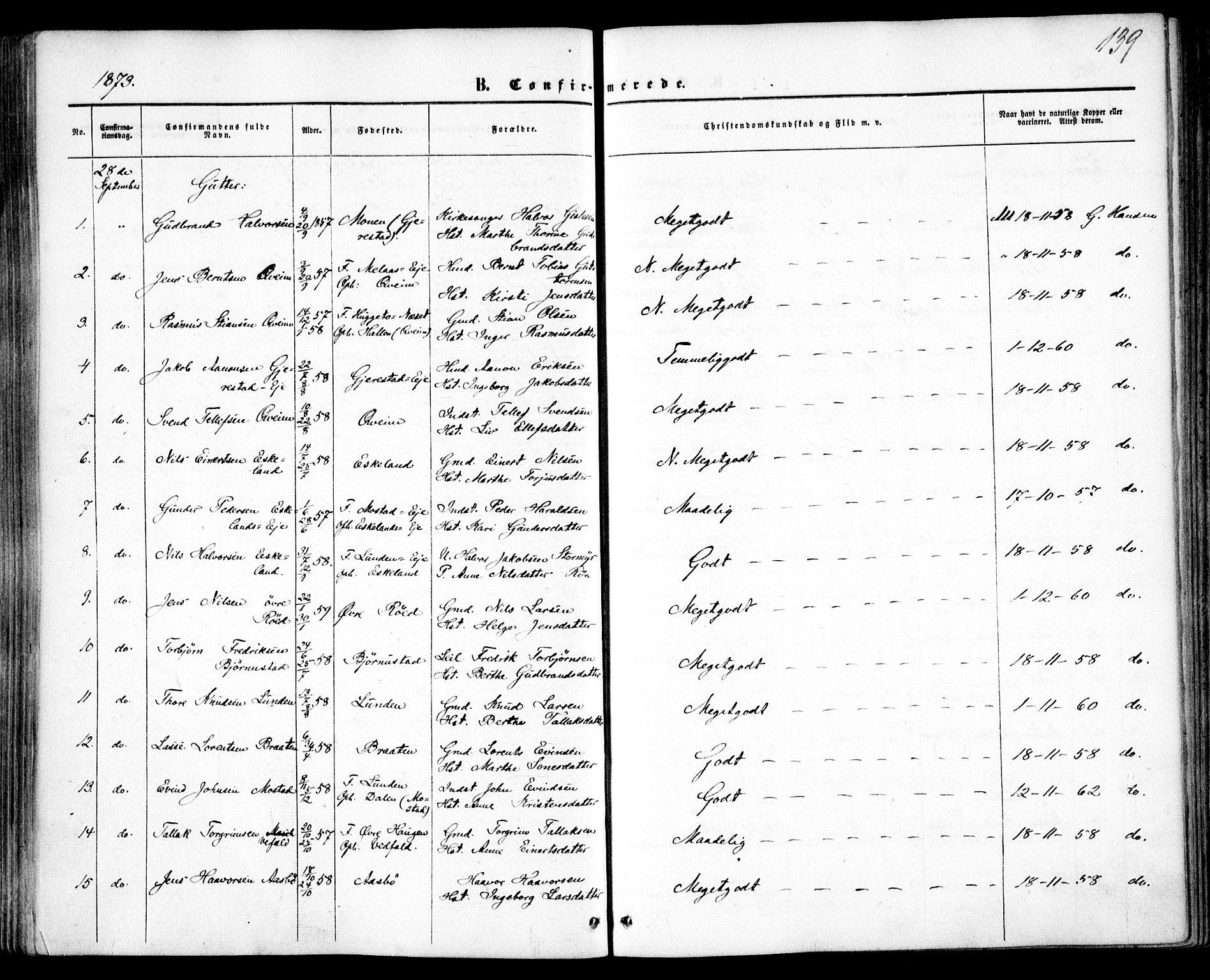 Gjerstad sokneprestkontor, AV/SAK-1111-0014/F/Fa/Faa/L0007: Parish register (official) no. A 7, 1858-1875, p. 139