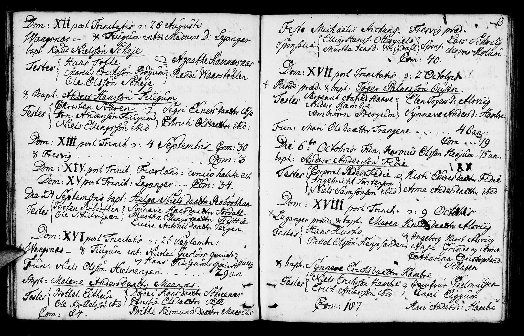 Leikanger sokneprestembete, AV/SAB-A-81001/H/Haa/Haaa/L0003: Parish register (official) no. A 3, 1756-1770, p. 13