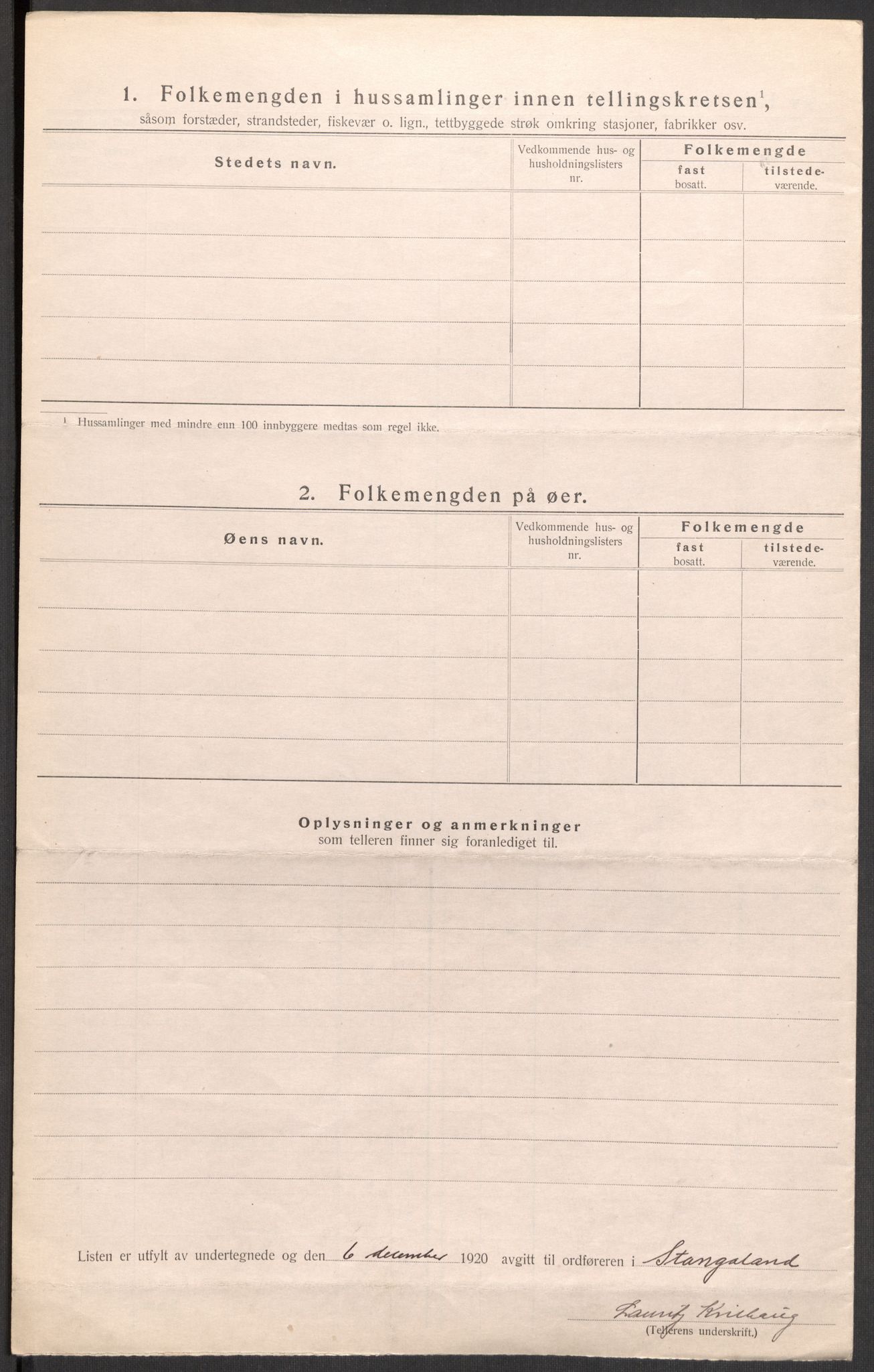 SAST, 1920 census for Stangaland, 1920, p. 17