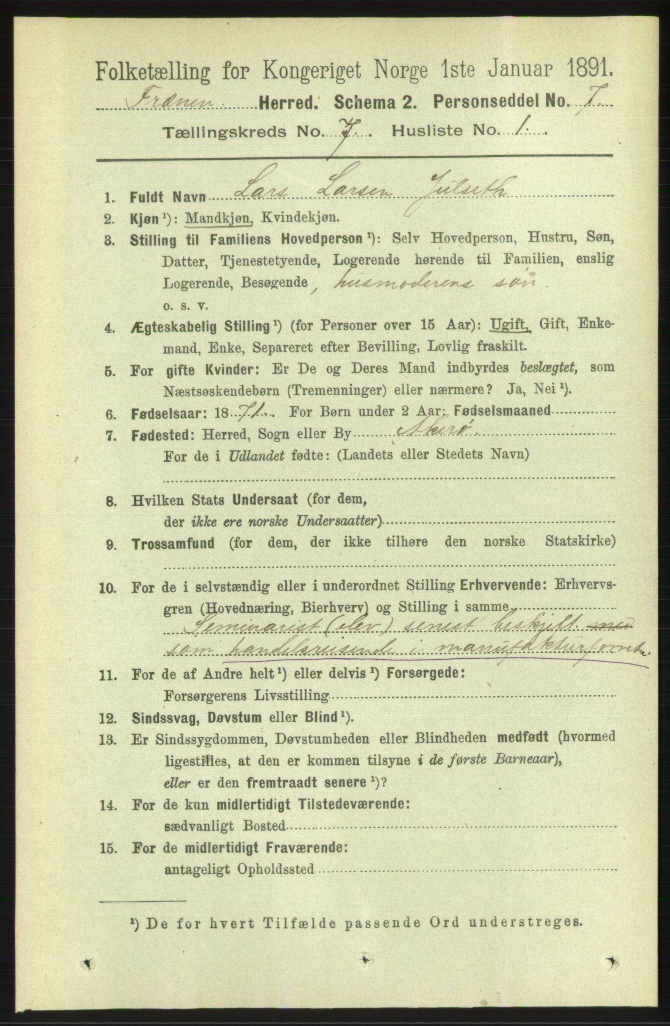 RA, 1891 census for 1548 Fræna, 1891, p. 2339