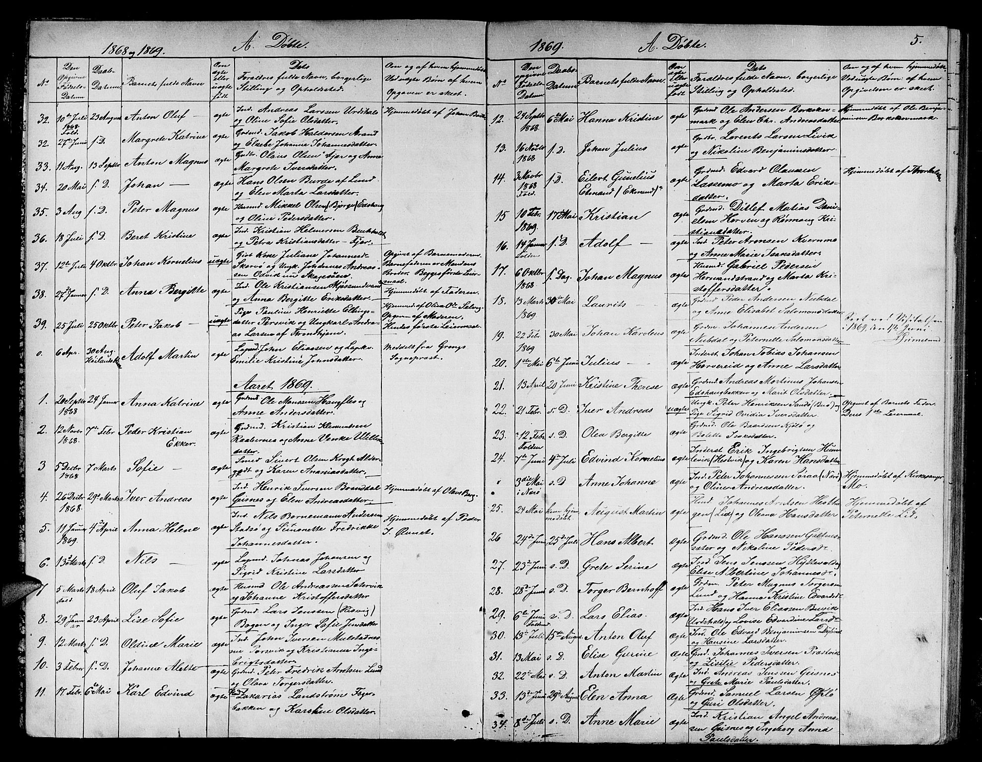 Ministerialprotokoller, klokkerbøker og fødselsregistre - Nord-Trøndelag, SAT/A-1458/780/L0650: Parish register (copy) no. 780C02, 1866-1884, p. 5