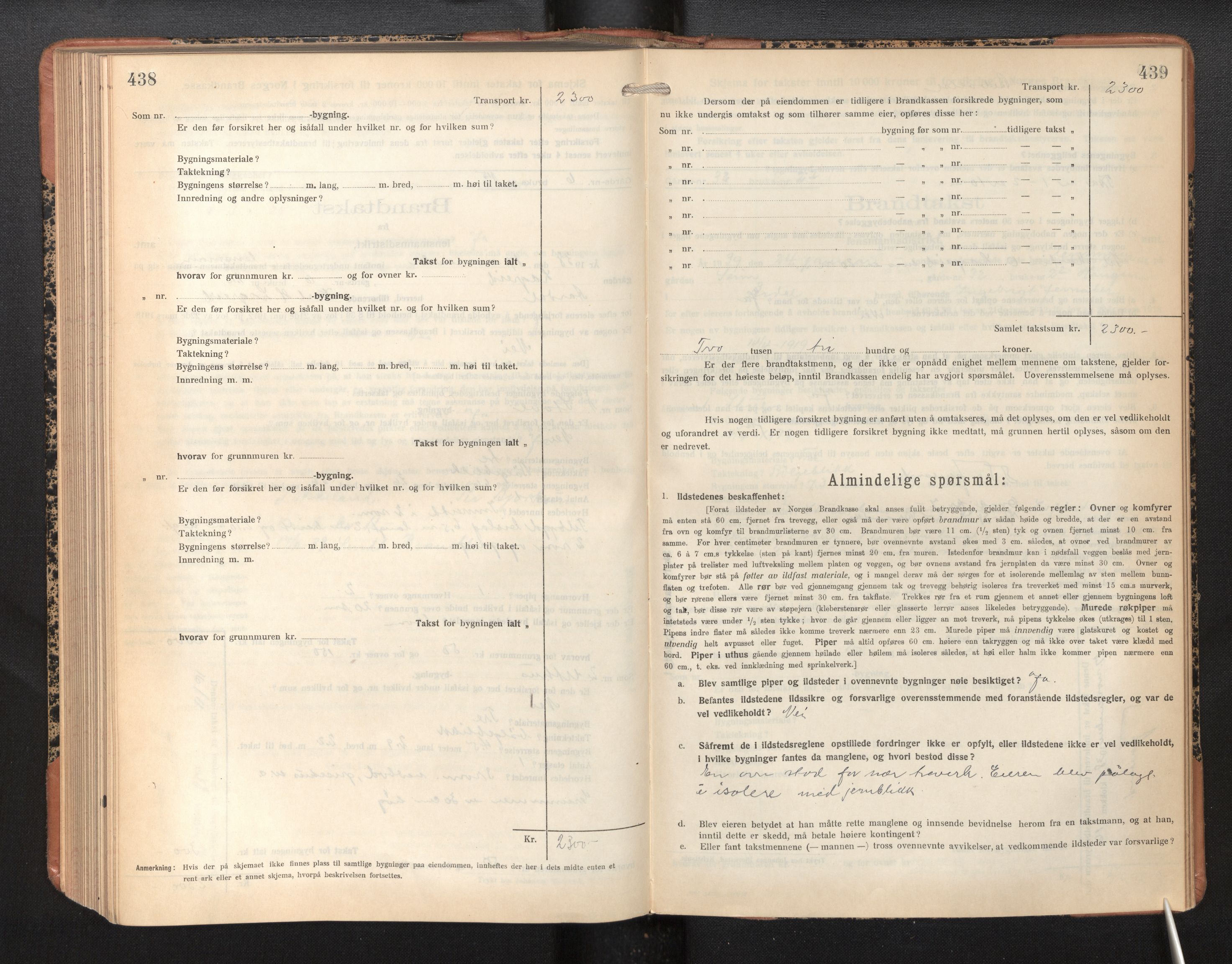 Lensmannen i Årdal, SAB/A-30501/0012/L0010: Branntakstprotokoll, skjematakst, 1926-1939, p. 438-439