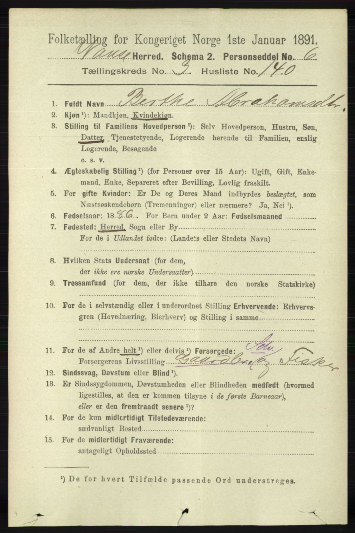 RA, 1891 census for 1041 Vanse, 1891, p. 2035