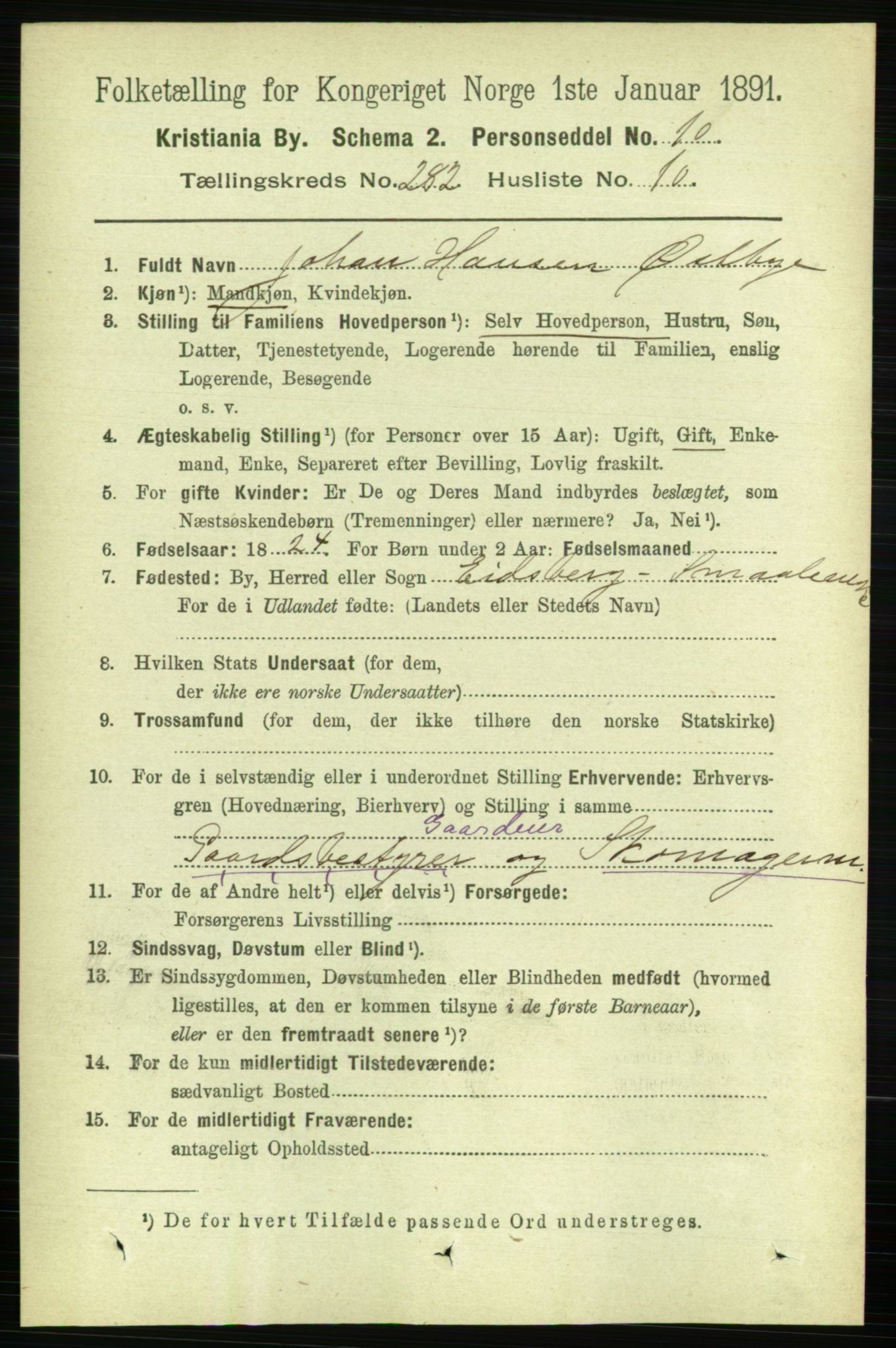 RA, 1891 census for 0301 Kristiania, 1891, p. 171892