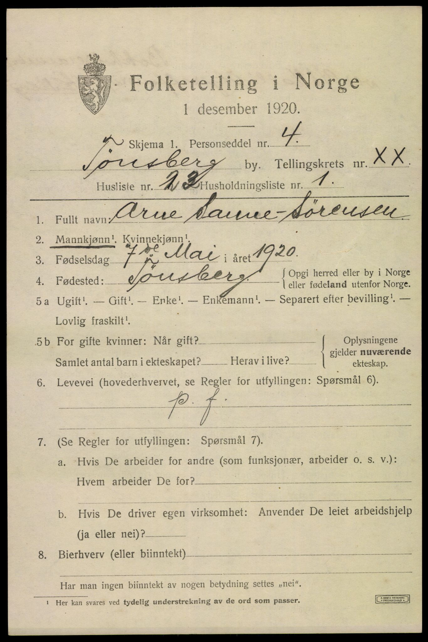 SAKO, 1920 census for Tønsberg, 1920, p. 29755