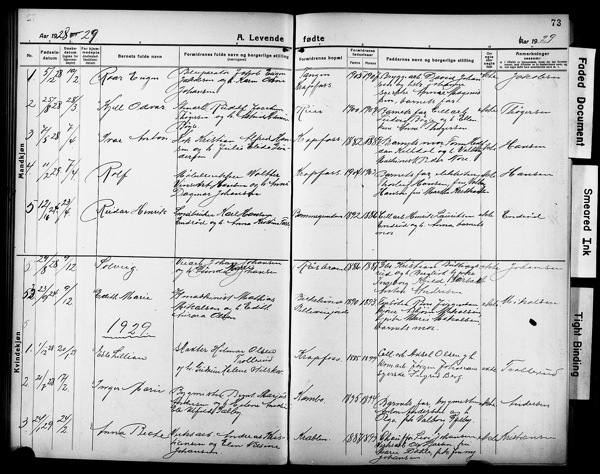 Moss prestekontor Kirkebøker, AV/SAO-A-2003/G/Gb/L0004: Parish register (copy) no. II 4, 1920-1932, p. 73