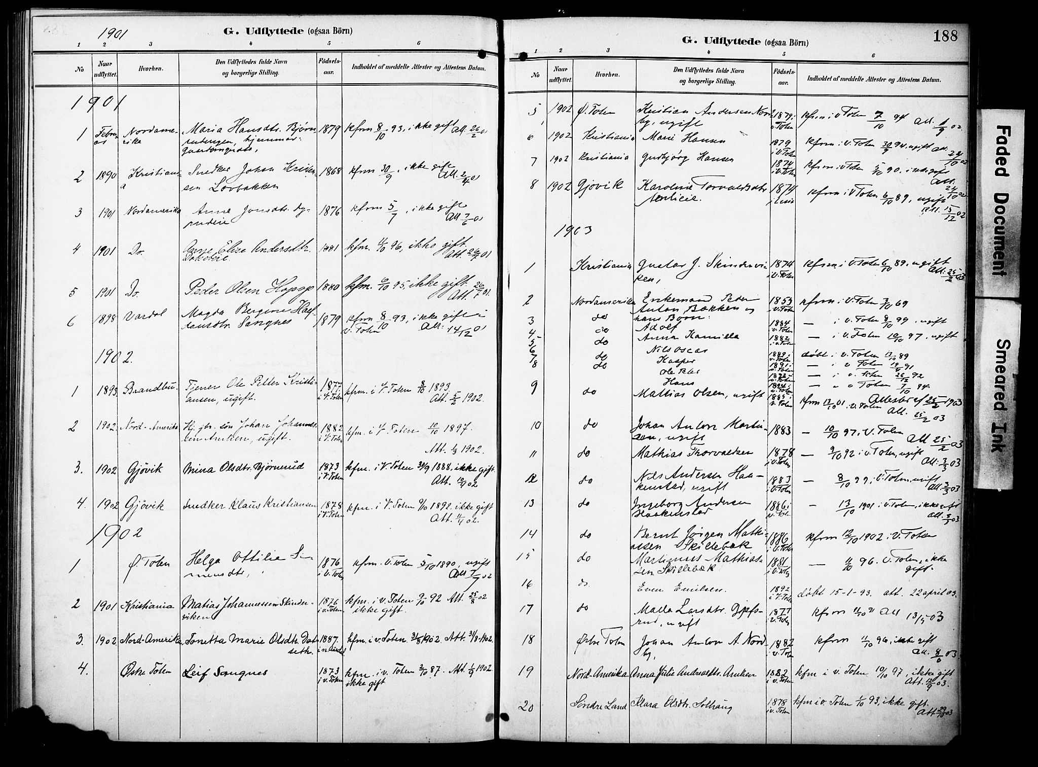 Vestre Toten prestekontor, AV/SAH-PREST-108/H/Ha/Haa/L0012: Parish register (official) no. 12, 1890-1906, p. 188