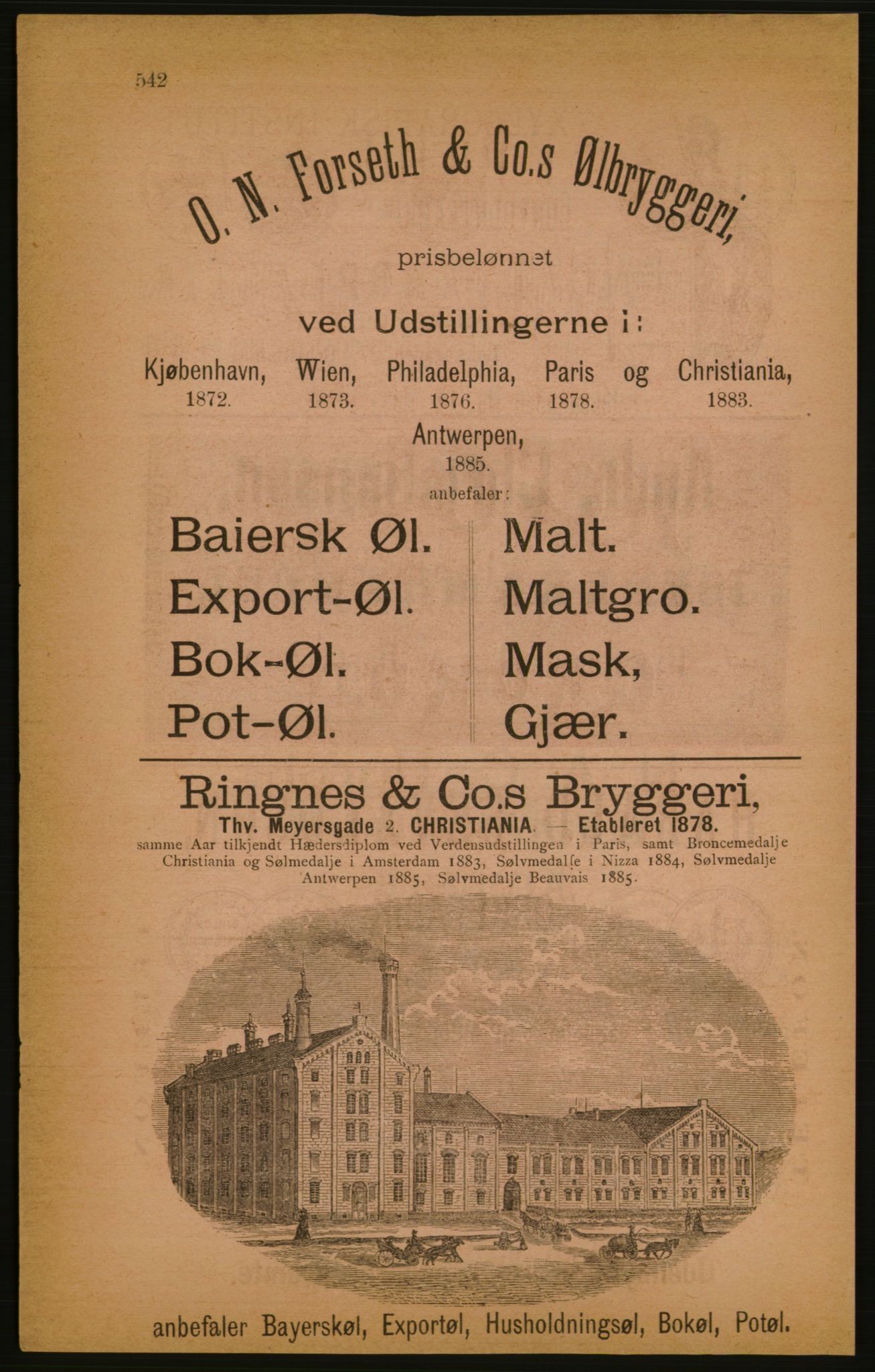 Kristiania/Oslo adressebok, PUBL/-, 1886, p. 542