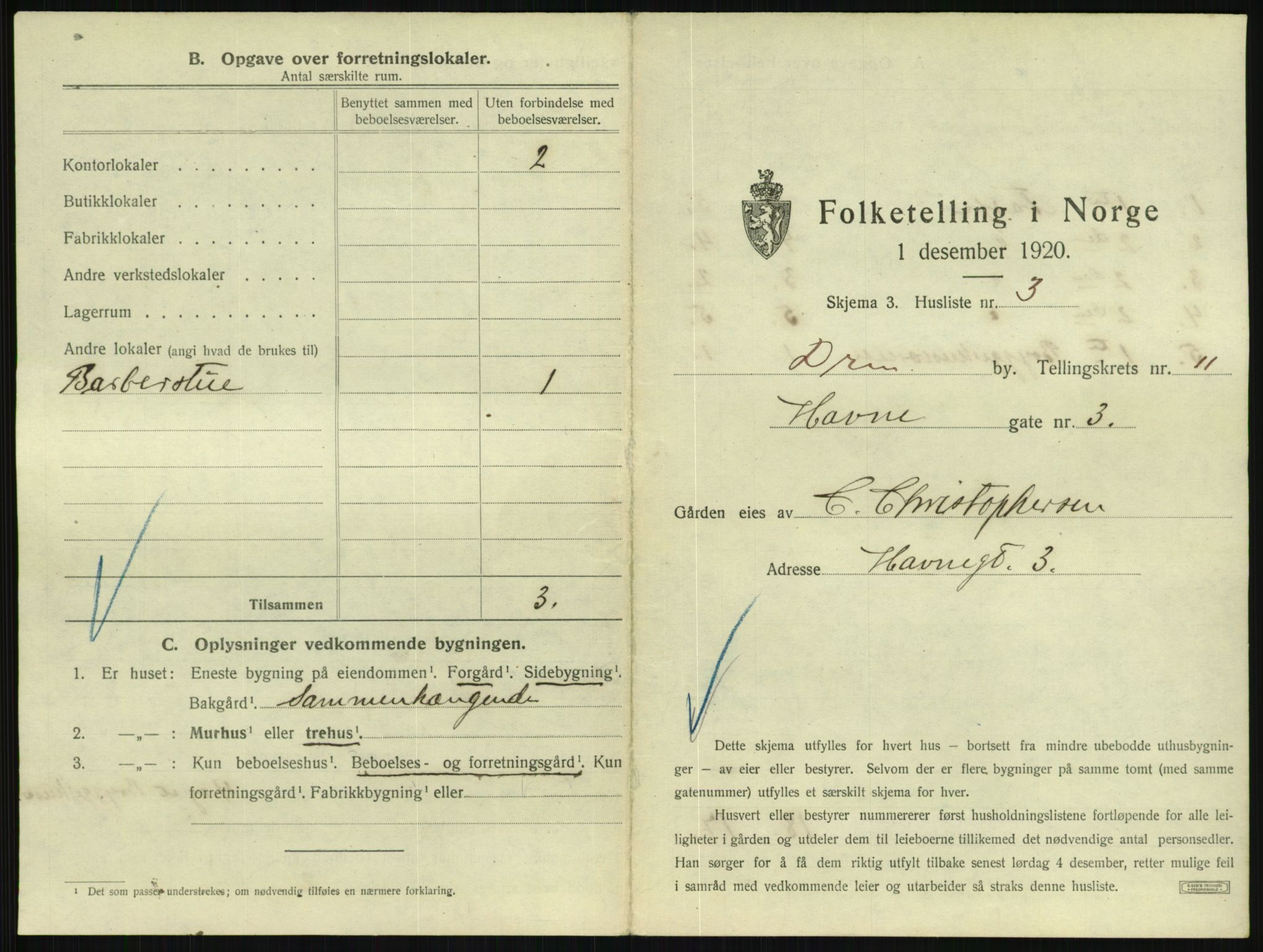 SAKO, 1920 census for Drammen, 1920, p. 5154