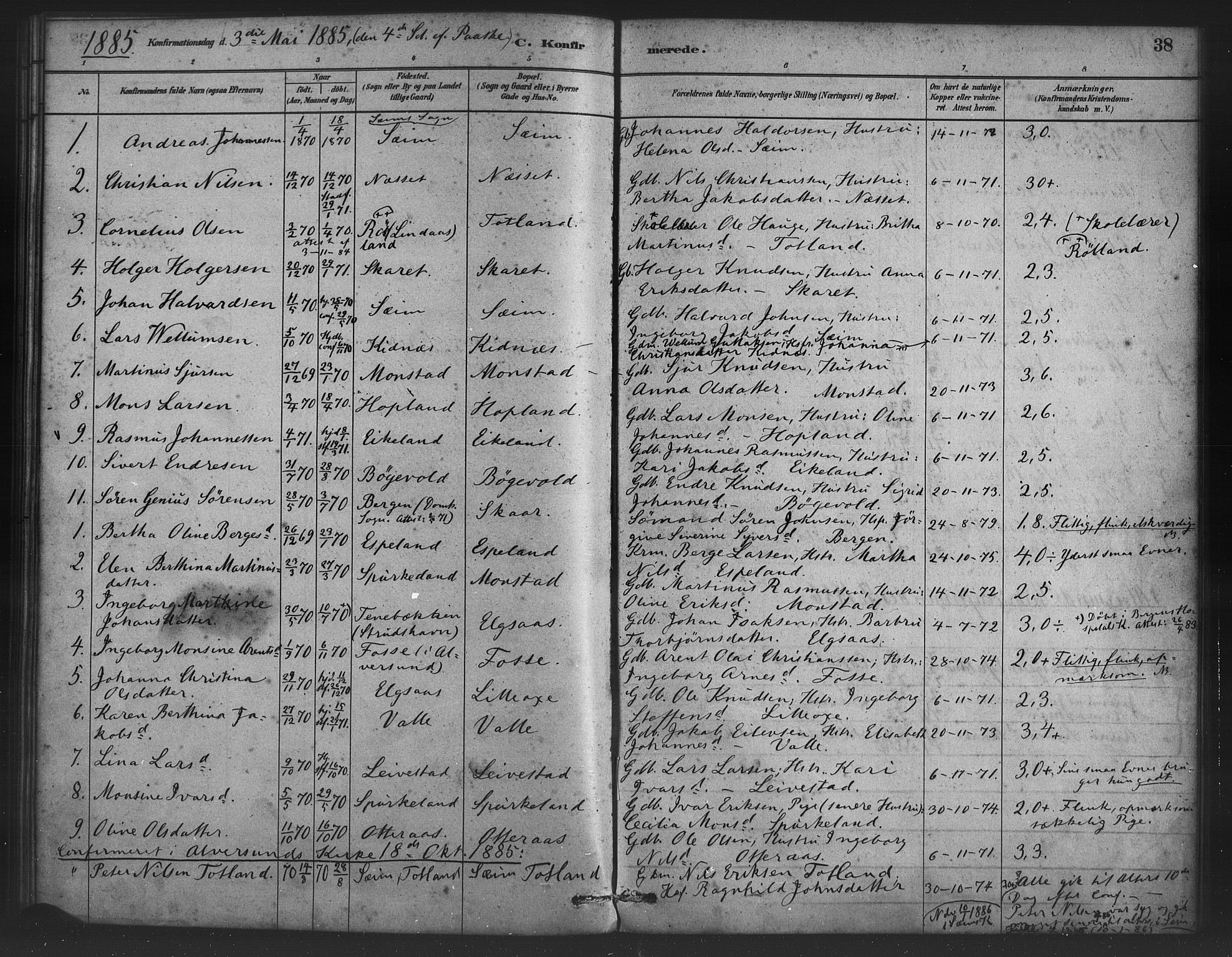 Alversund Sokneprestembete, SAB/A-73901/H/Ha/Haa/Haad/L0001: Parish register (official) no. D 1, 1880-1898, p. 38