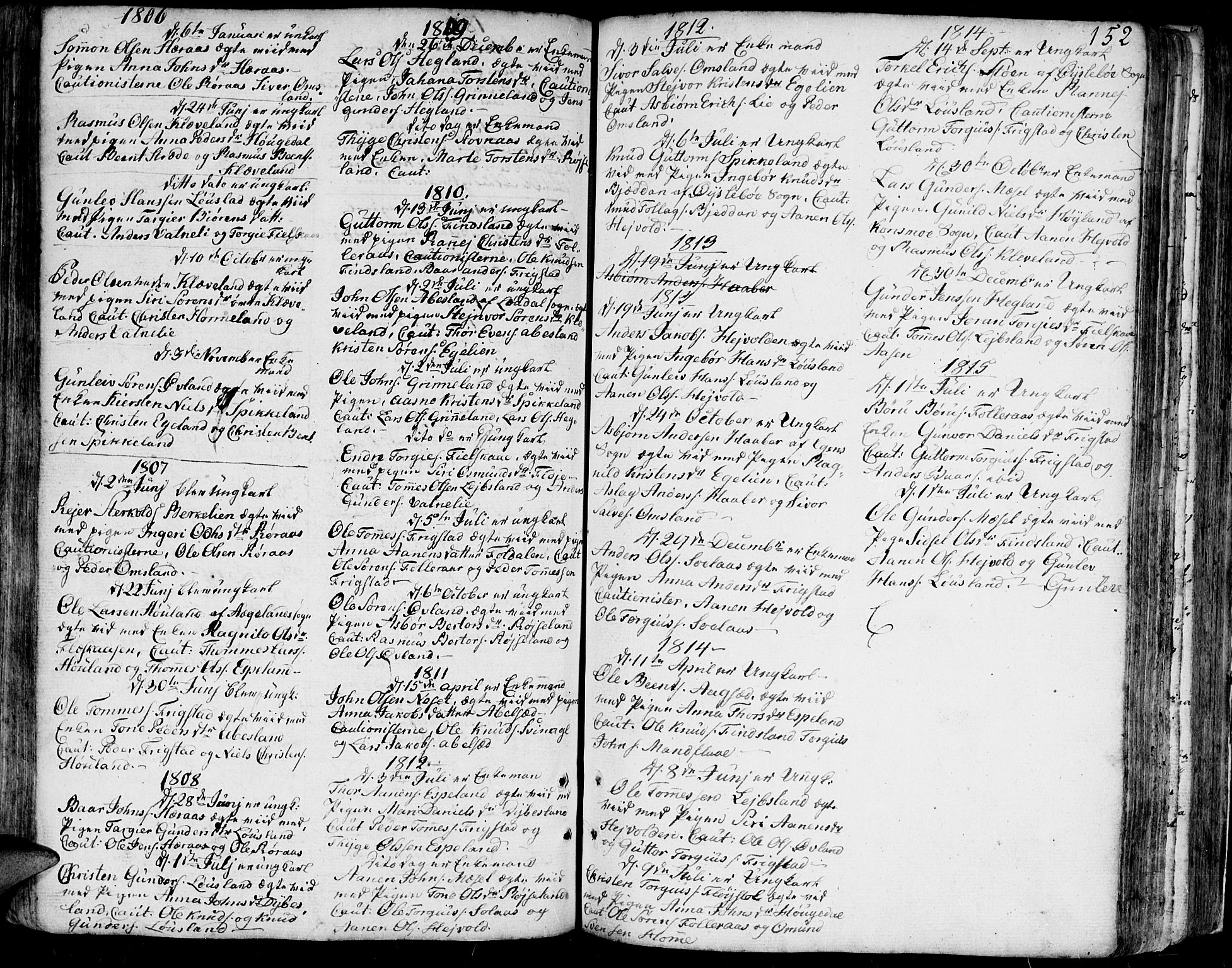 Bjelland sokneprestkontor, SAK/1111-0005/F/Fa/Faa/L0001: Parish register (official) no. A 1 /2, 1793-1815, p. 152