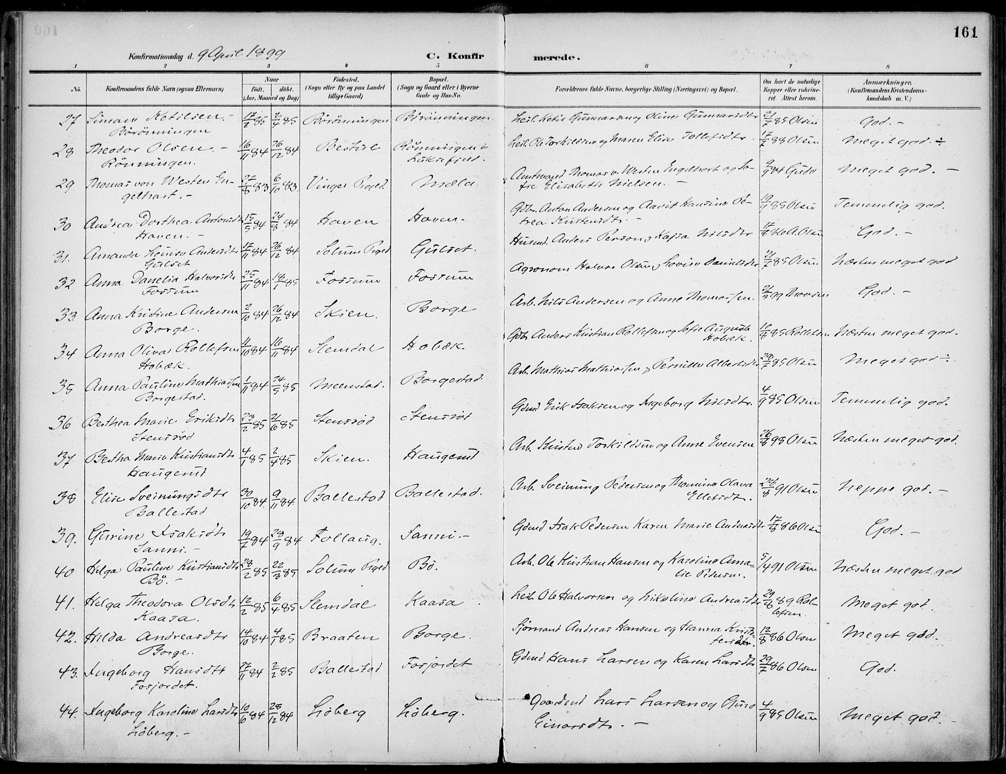 Gjerpen kirkebøker, AV/SAKO-A-265/F/Fa/L0011: Parish register (official) no. I 11, 1896-1904, p. 161