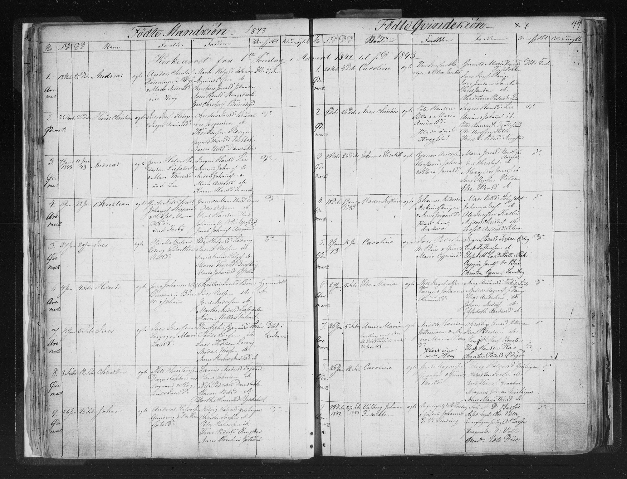 Aremark prestekontor Kirkebøker, AV/SAO-A-10899/F/Fc/L0002: Parish register (official) no. III 2, 1834-1849, p. 44