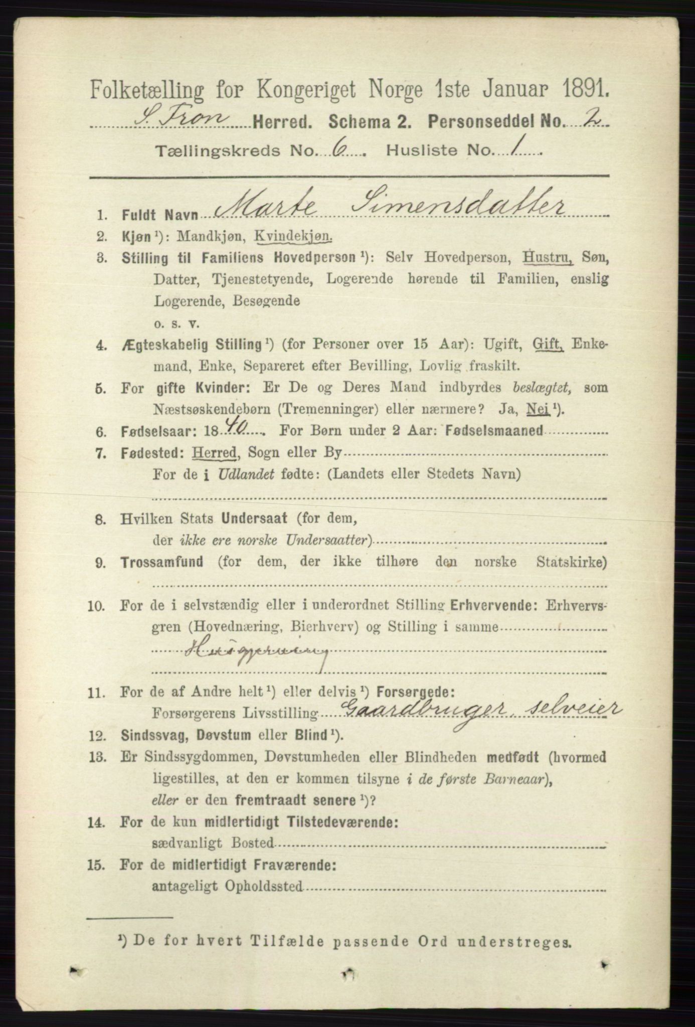 RA, 1891 census for 0519 Sør-Fron, 1891, p. 2579