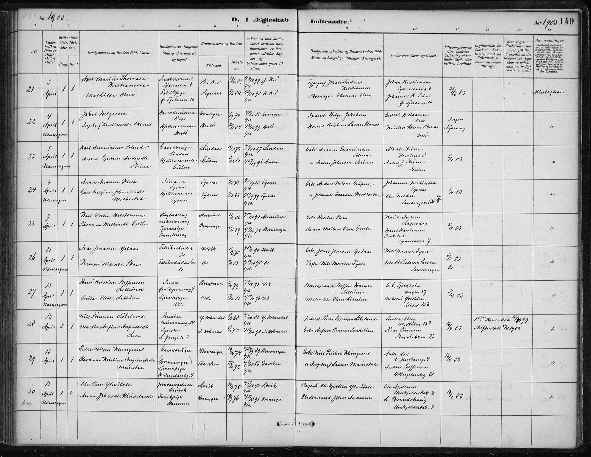 Korskirken sokneprestembete, AV/SAB-A-76101/H/Hab: Parish register (copy) no. D 3, 1887-1906, p. 149