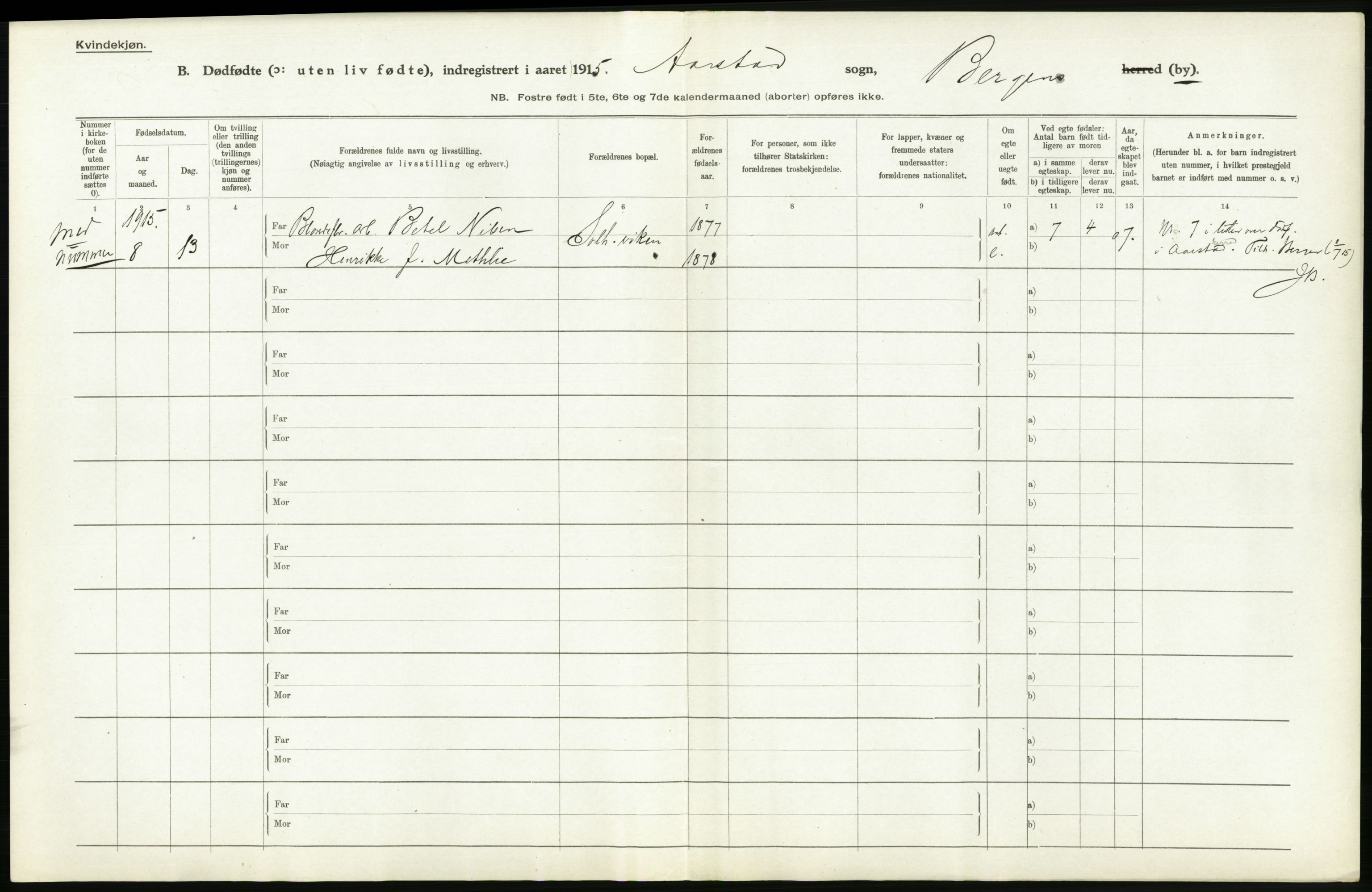 Statistisk sentralbyrå, Sosiodemografiske emner, Befolkning, RA/S-2228/D/Df/Dfb/Dfbe/L0034: Bergen: Gifte, døde, dødfødte., 1915, p. 708