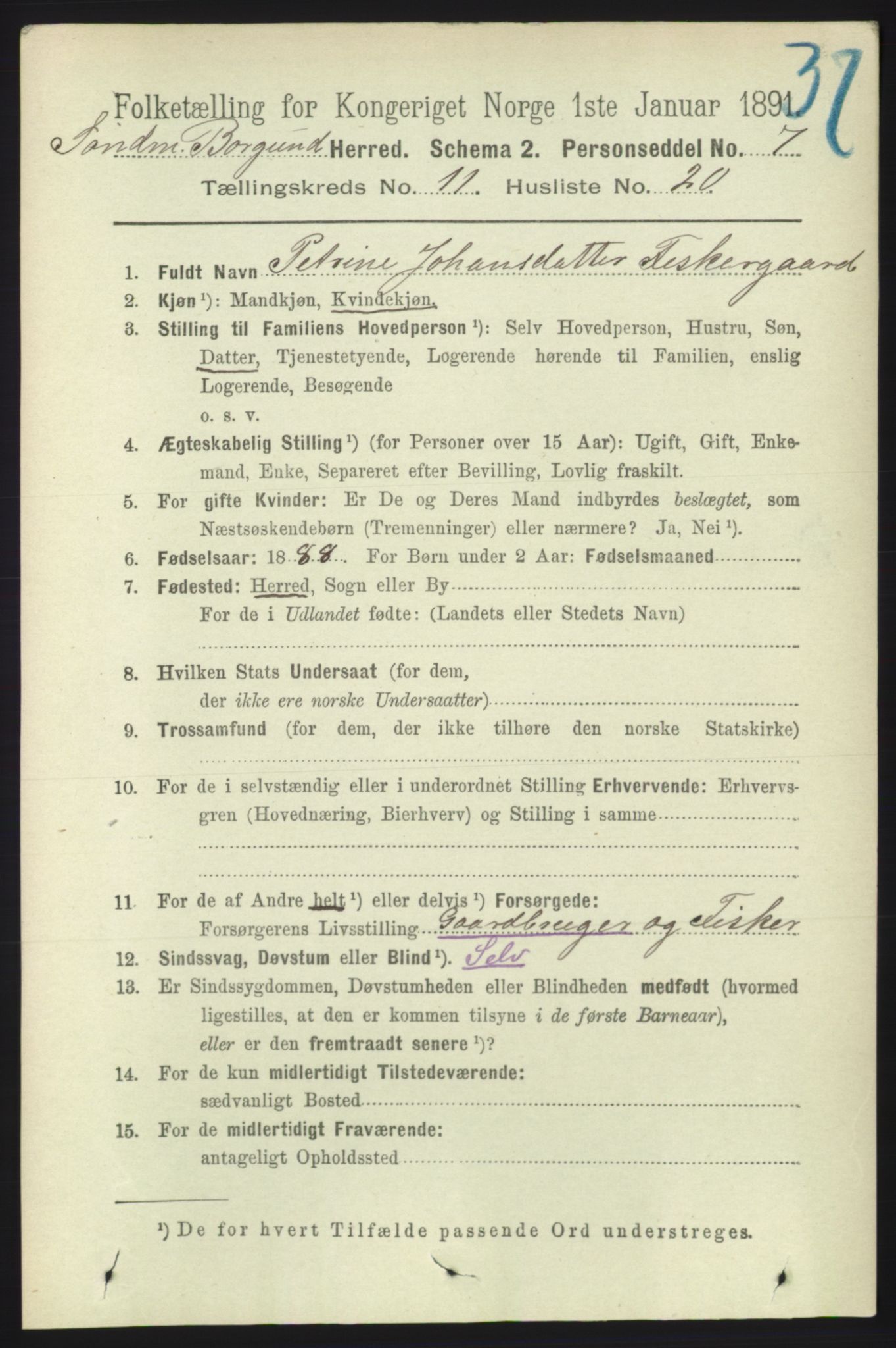 RA, 1891 census for 1531 Borgund, 1891, p. 2875