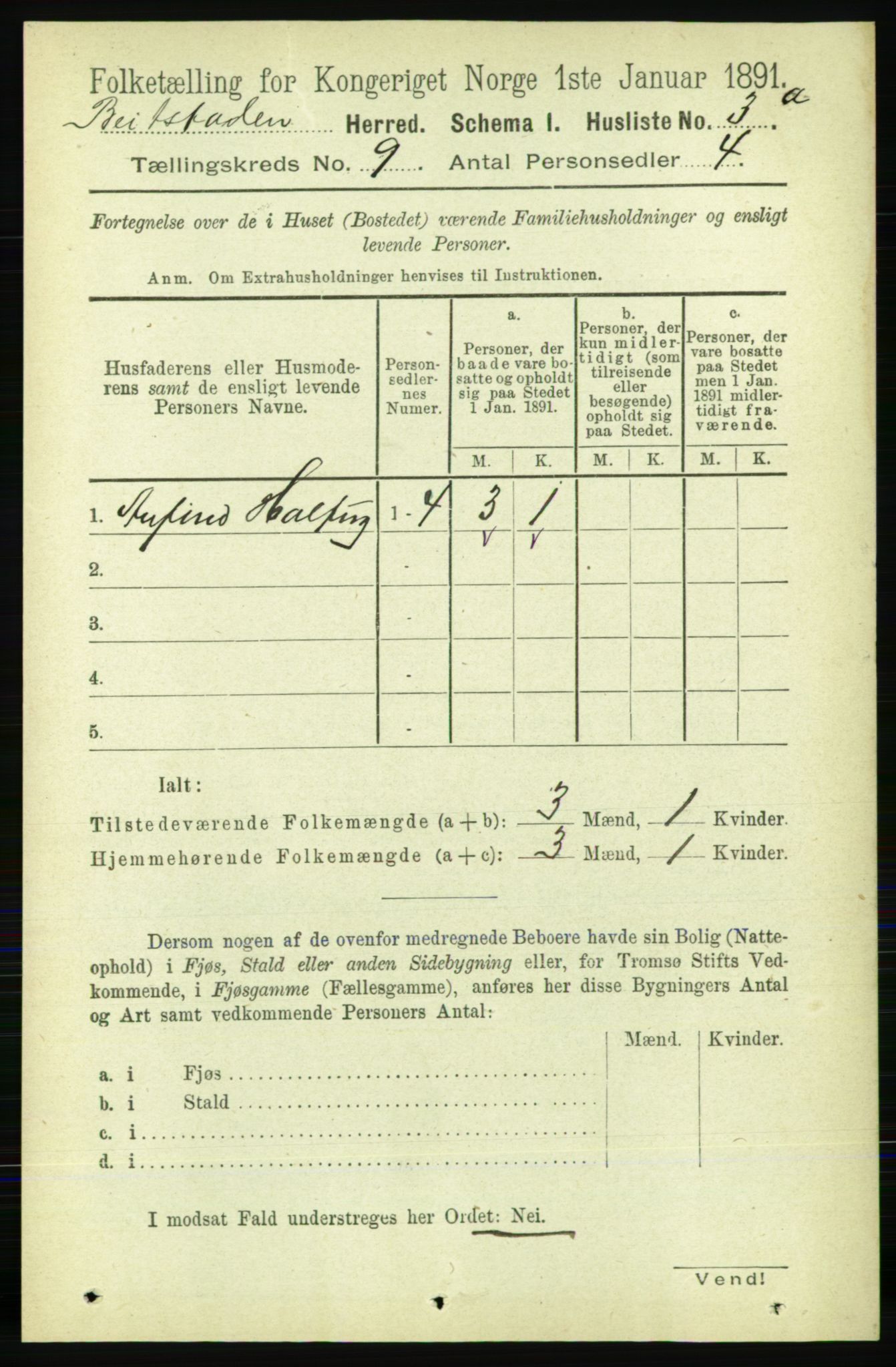 RA, 1891 census for 1727 Beitstad, 1891, p. 2371