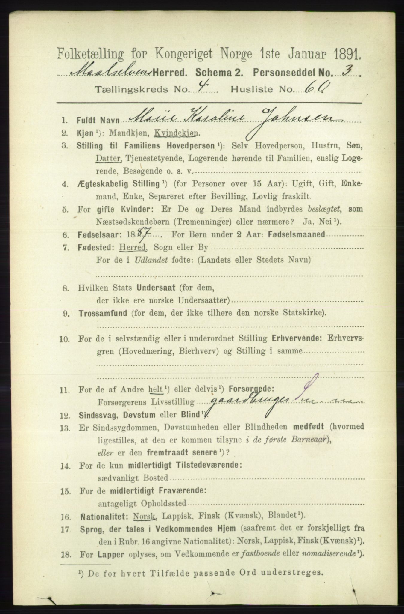 RA, 1891 census for 1924 Målselv, 1891, p. 1538