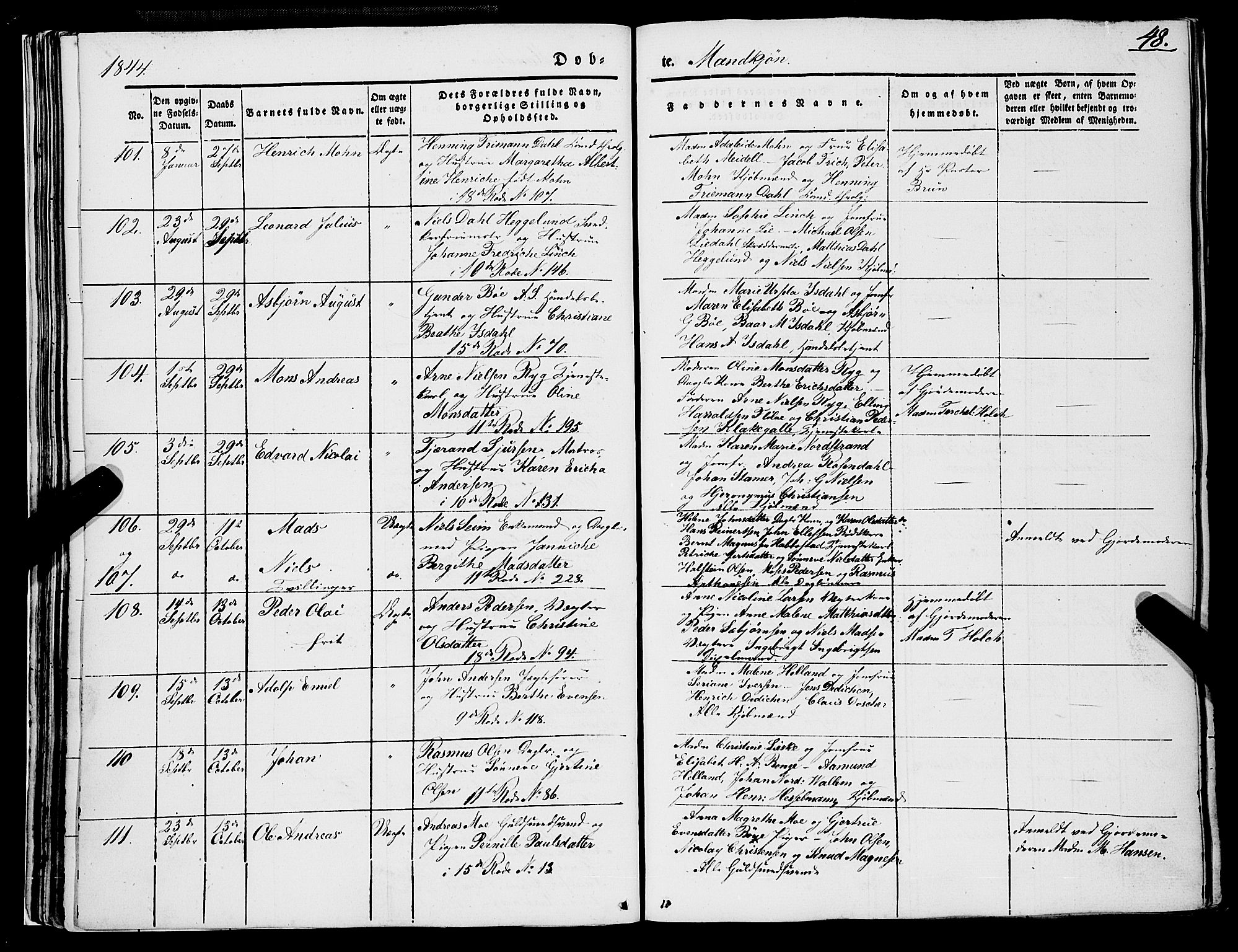 Domkirken sokneprestembete, AV/SAB-A-74801/H/Haa/L0019: Parish register (official) no. B 2, 1841-1851, p. 48