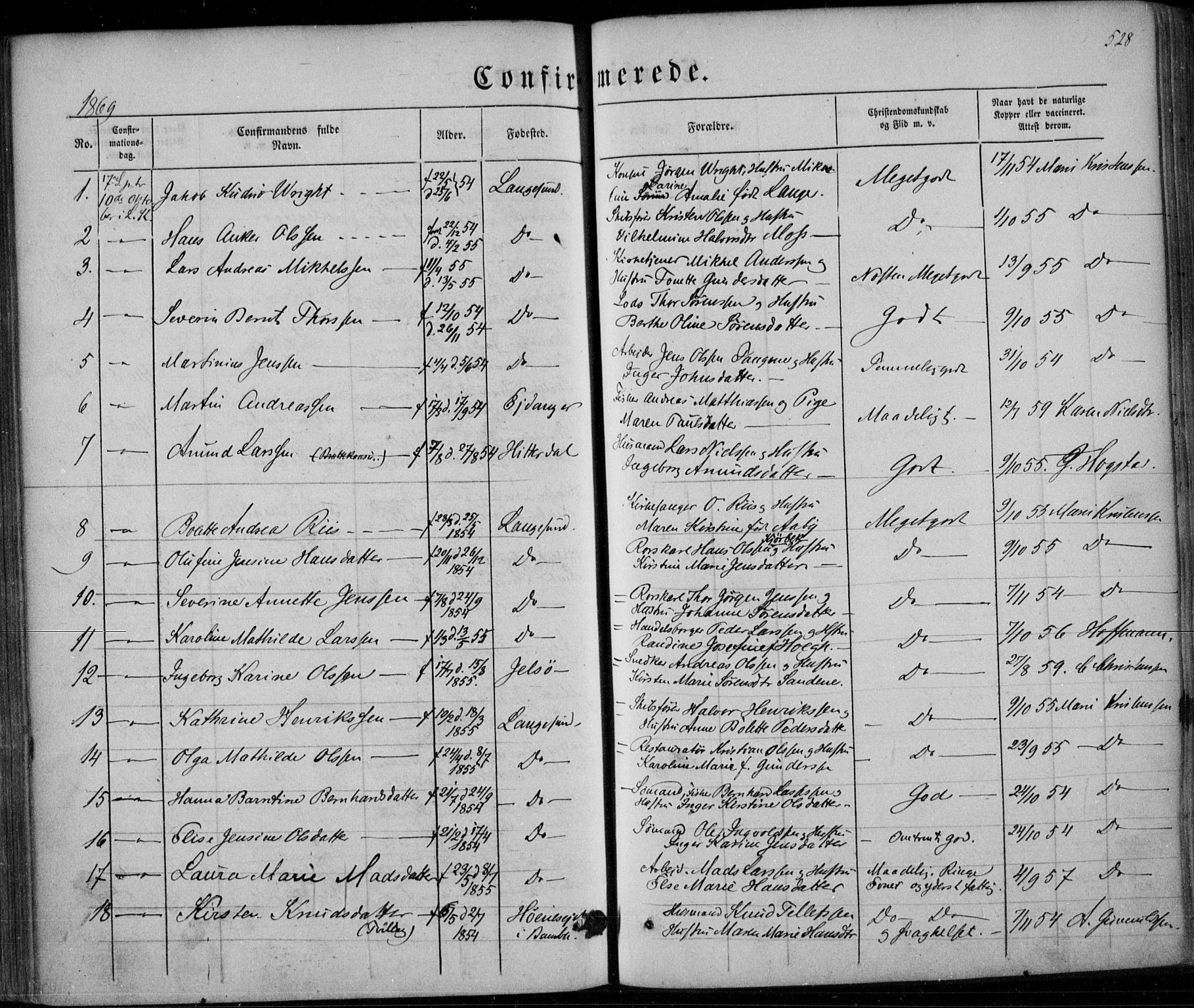 Bamble kirkebøker, AV/SAKO-A-253/F/Fa/L0005: Parish register (official) no. I 5, 1854-1869, p. 528