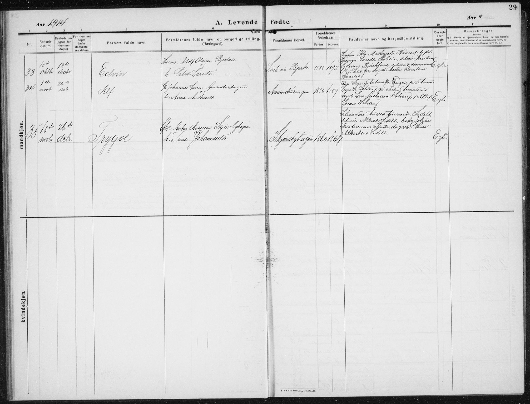 Biri prestekontor, SAH/PREST-096/H/Ha/Hab/L0006: Parish register (copy) no. 6, 1909-1938, p. 29