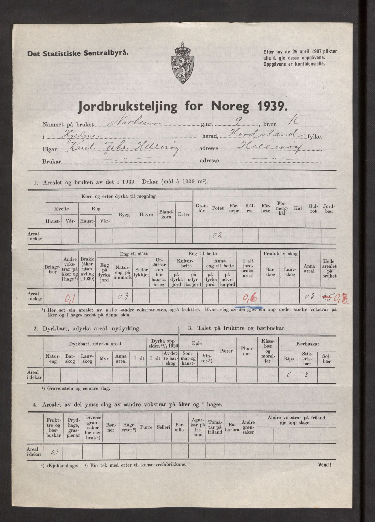 Statistisk sentralbyrå, Næringsøkonomiske emner, Jordbruk, skogbruk, jakt, fiske og fangst, AV/RA-S-2234/G/Gb/L0211: Hordaland: Herdla, Hjelme og Manger, 1939, p. 1159