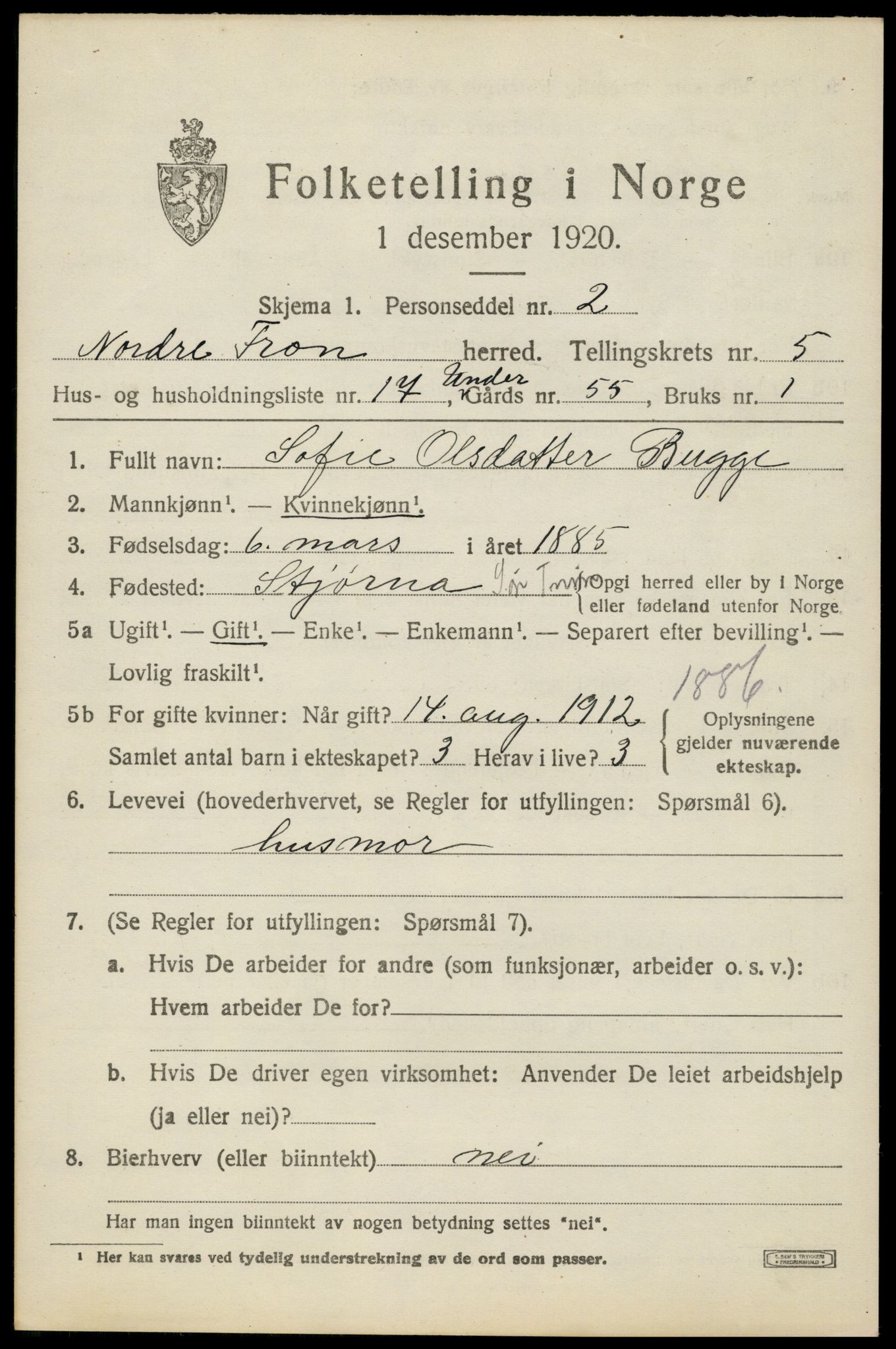 SAH, 1920 census for Nord-Fron, 1920, p. 4910