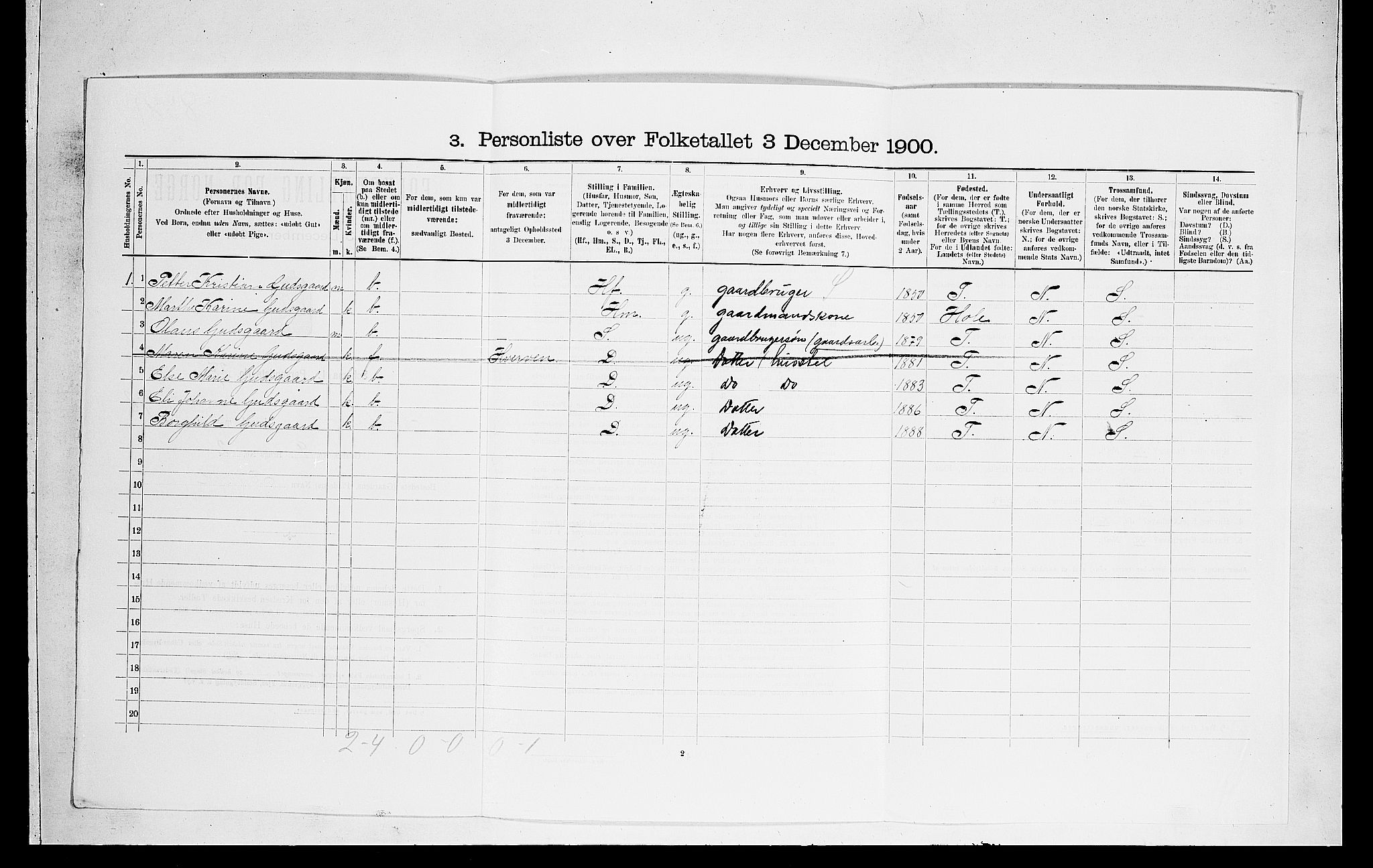 RA, 1900 census for Norderhov, 1900, p. 408