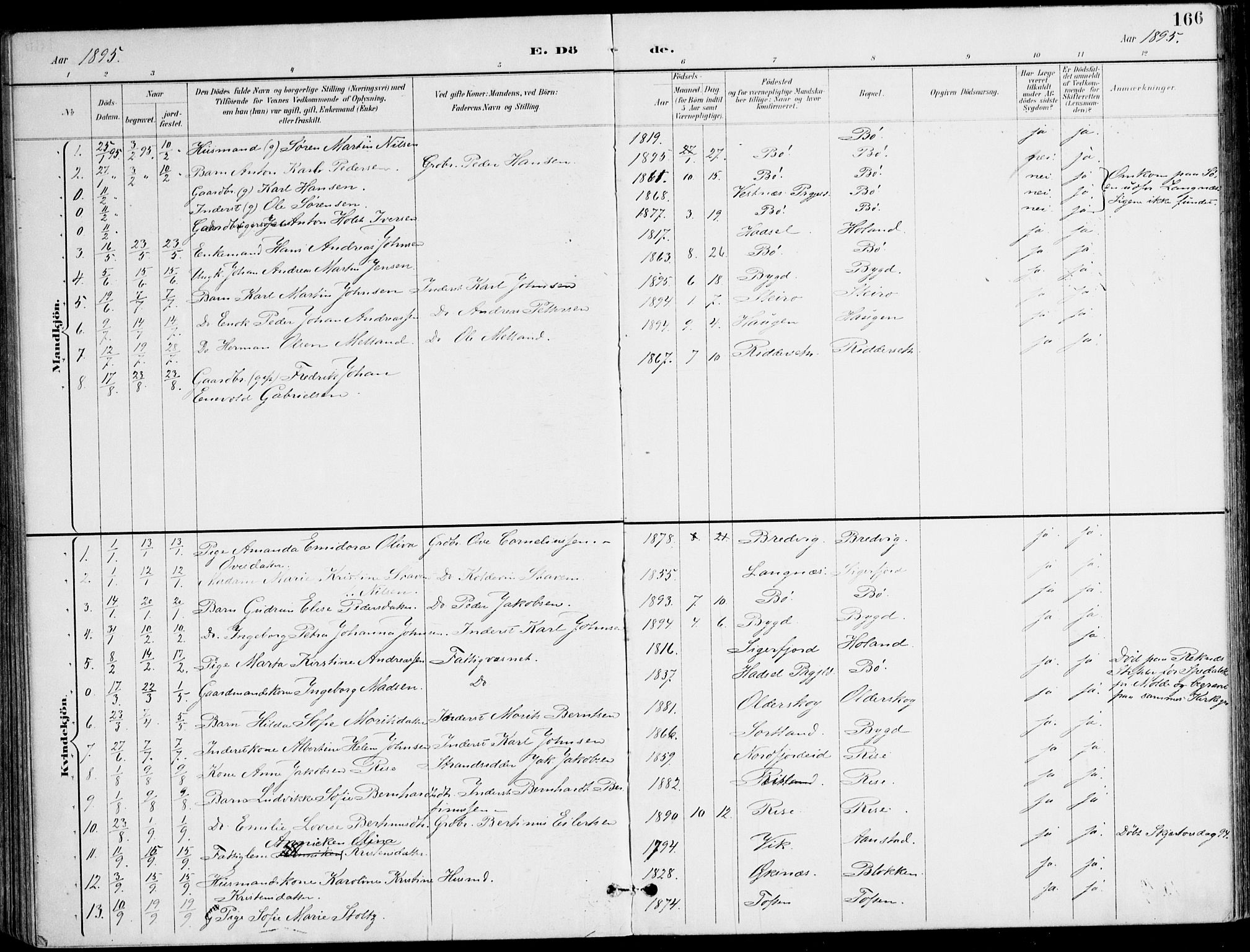 Ministerialprotokoller, klokkerbøker og fødselsregistre - Nordland, AV/SAT-A-1459/895/L1372: Parish register (official) no. 895A07, 1894-1914, p. 166