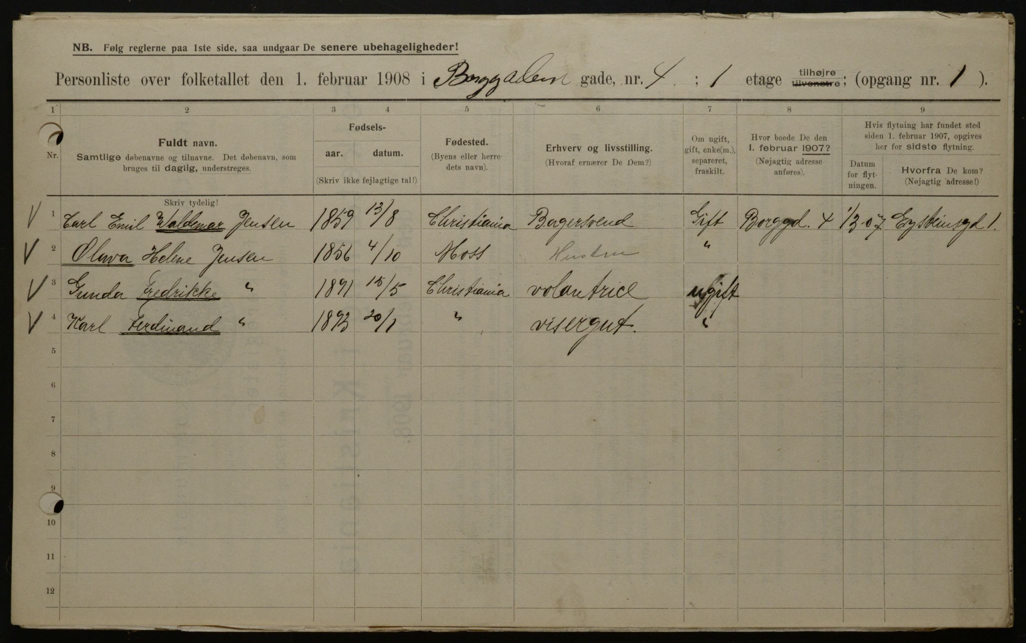 OBA, Municipal Census 1908 for Kristiania, 1908, p. 7513