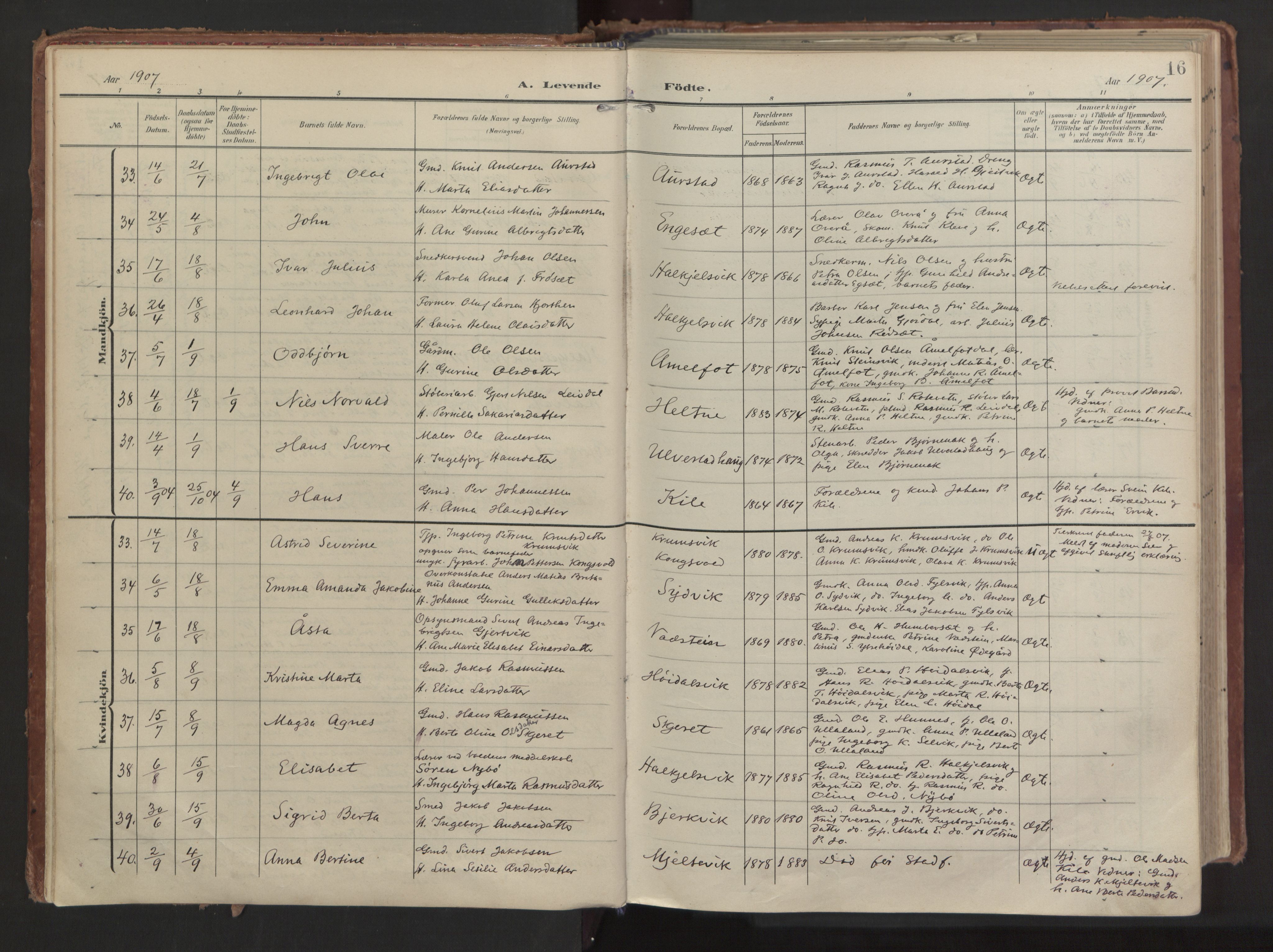 Ministerialprotokoller, klokkerbøker og fødselsregistre - Møre og Romsdal, AV/SAT-A-1454/511/L0144: Parish register (official) no. 511A11, 1906-1923, p. 16