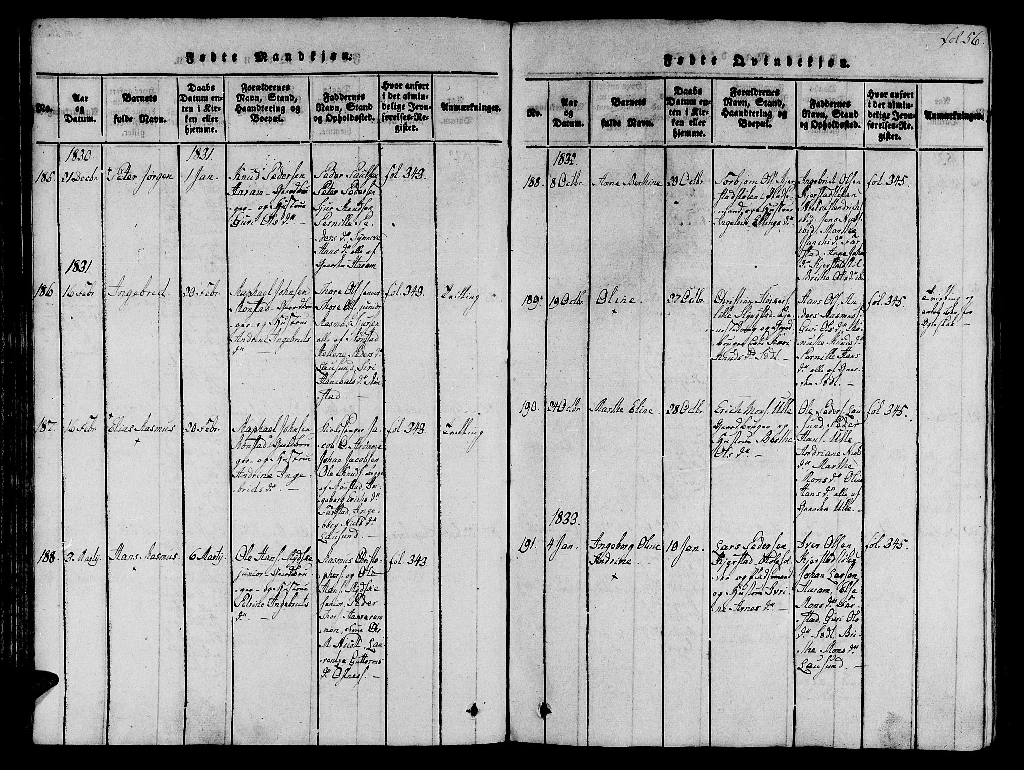Ministerialprotokoller, klokkerbøker og fødselsregistre - Møre og Romsdal, SAT/A-1454/536/L0495: Parish register (official) no. 536A04, 1818-1847, p. 56