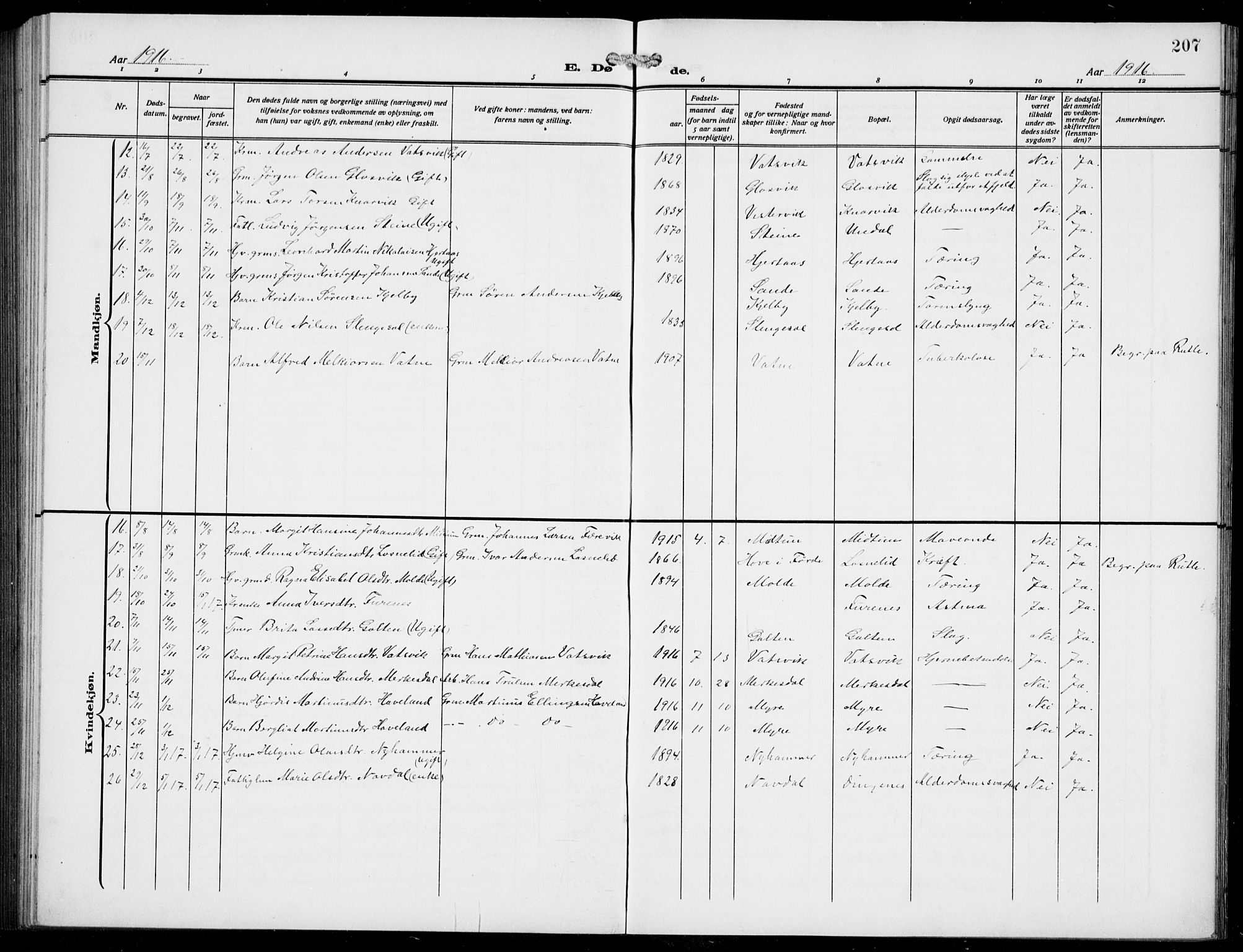 Gulen sokneprestembete, AV/SAB-A-80201/H/Hab/Habb/L0004: Parish register (copy) no. B 4, 1908-1936, p. 207