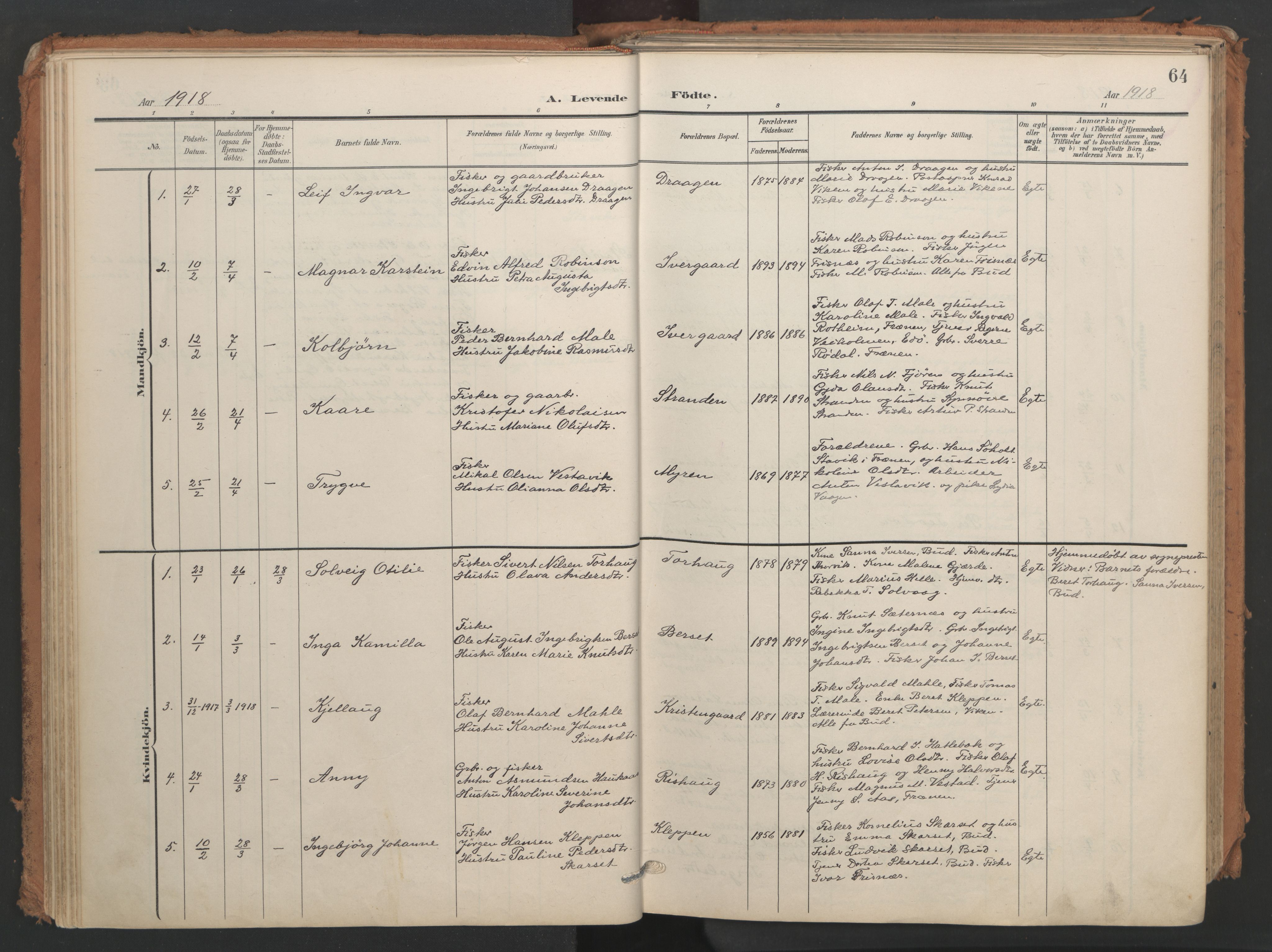 Ministerialprotokoller, klokkerbøker og fødselsregistre - Møre og Romsdal, SAT/A-1454/566/L0771: Parish register (official) no. 566A10, 1904-1929, p. 64