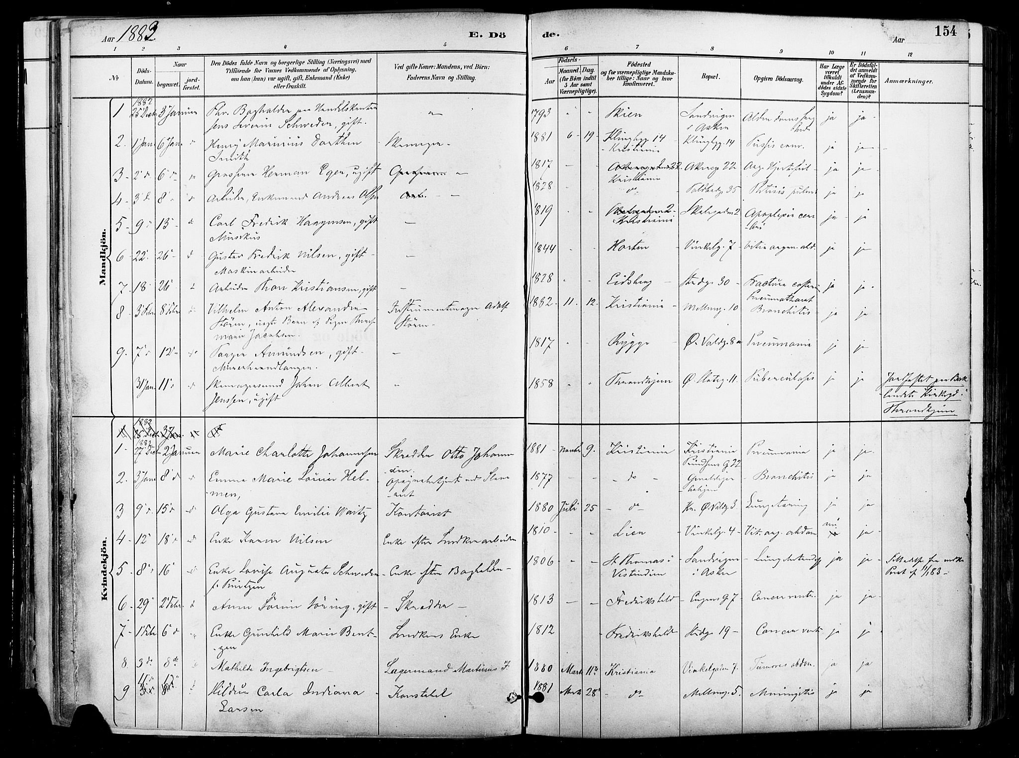 Johannes prestekontor Kirkebøker, AV/SAO-A-10852/F/Fa/L0004: Parish register (official) no. 4, 1883-1907, p. 154