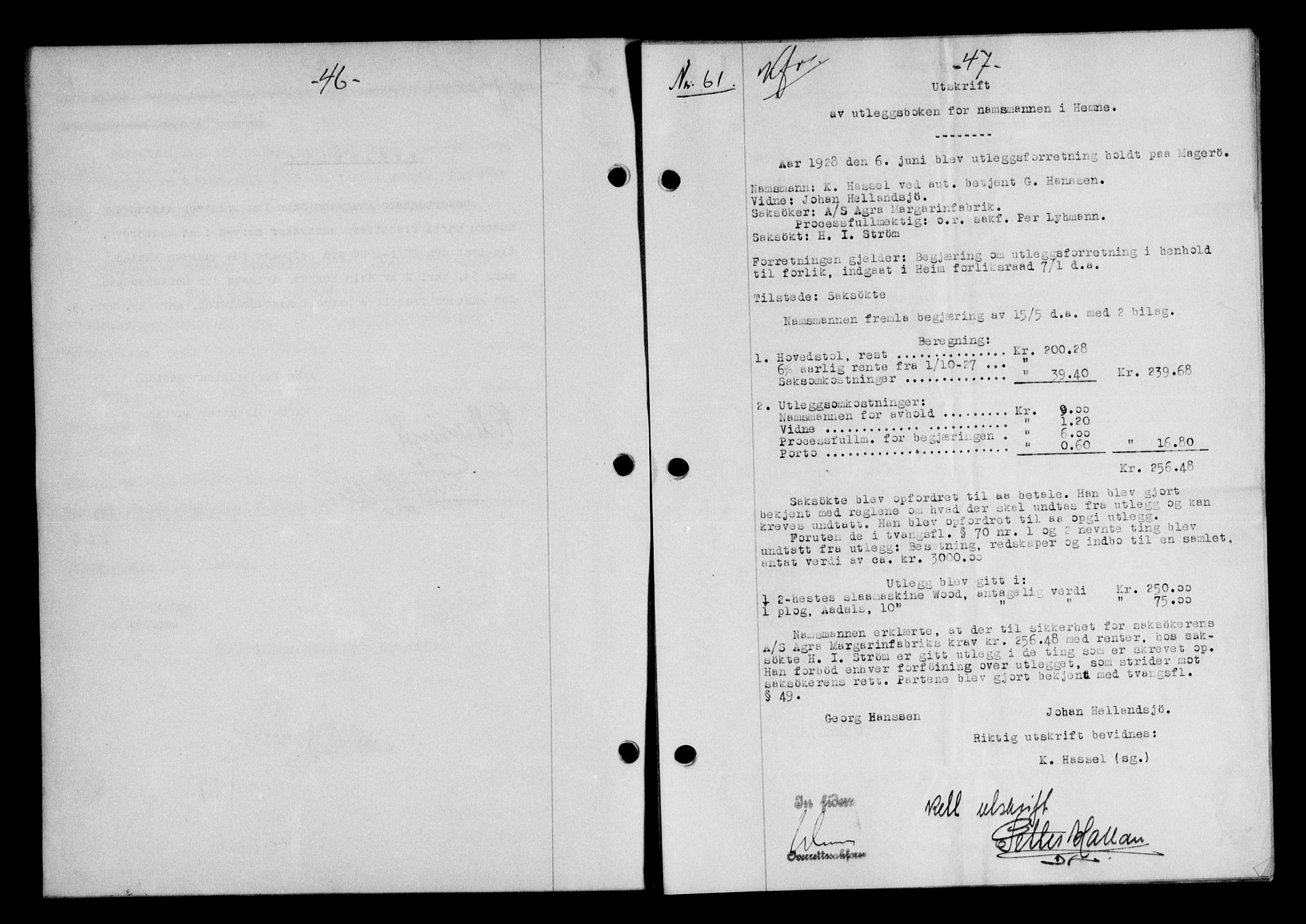 Hitra sorenskriveri, AV/SAT-A-0018/2/2C/2Ca/L0010: Mortgage book no. 10, 1928-1929, p. 46-47