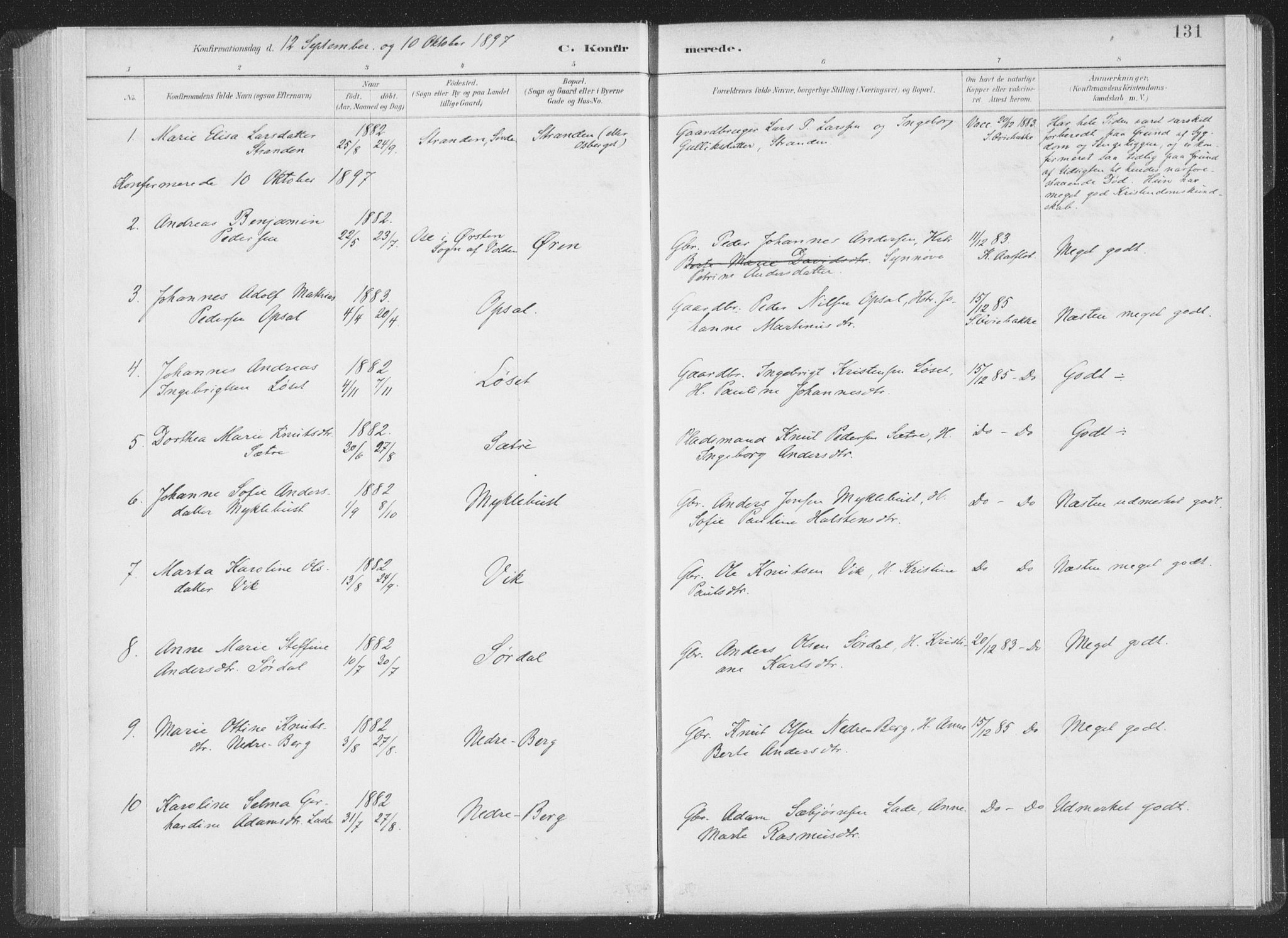 Ministerialprotokoller, klokkerbøker og fødselsregistre - Møre og Romsdal, AV/SAT-A-1454/502/L0025: Parish register (official) no. 502A03, 1885-1909, p. 131