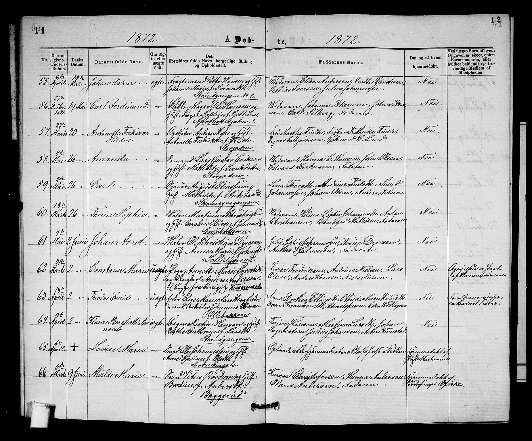 Horten kirkebøker, AV/SAKO-A-348/G/Ga/L0003: Parish register (copy) no. 3, 1872-1877, p. 11-12