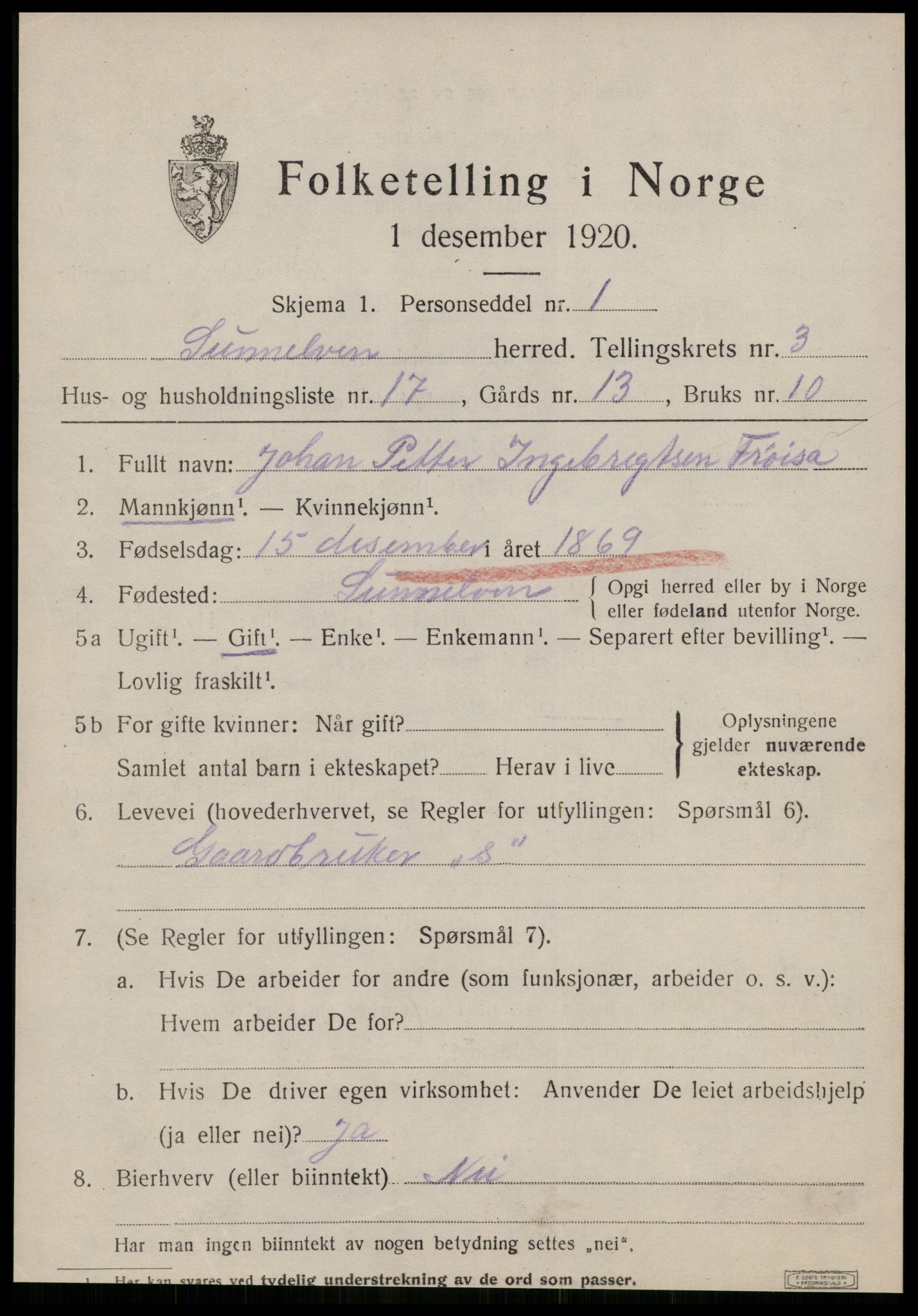 SAT, 1920 census for Sunnylven, 1920, p. 1878