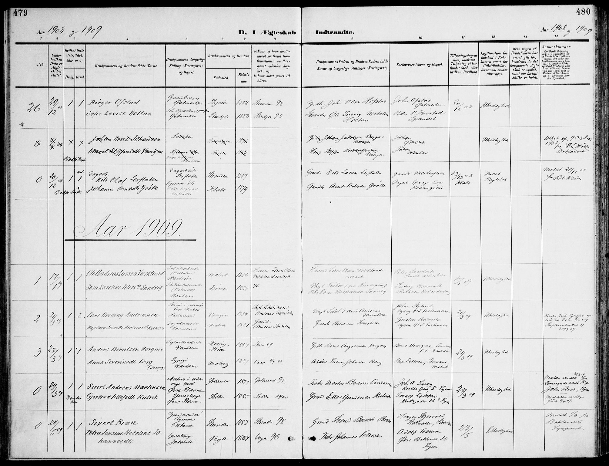 Ministerialprotokoller, klokkerbøker og fødselsregistre - Sør-Trøndelag, AV/SAT-A-1456/607/L0320: Parish register (official) no. 607A04, 1907-1915, p. 479-480