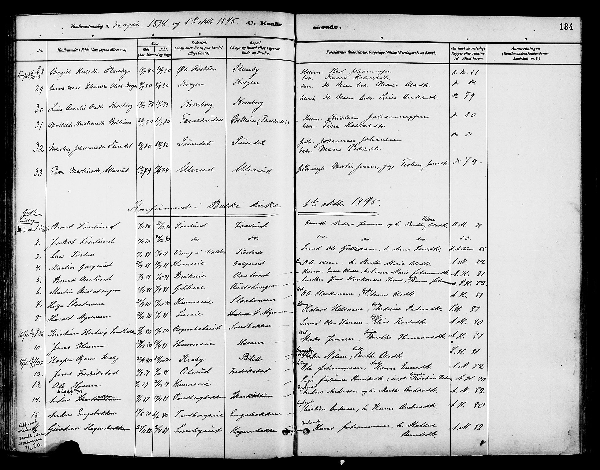 Østre Toten prestekontor, AV/SAH-PREST-104/H/Ha/Haa/L0007: Parish register (official) no. 7, 1881-1896, p. 134