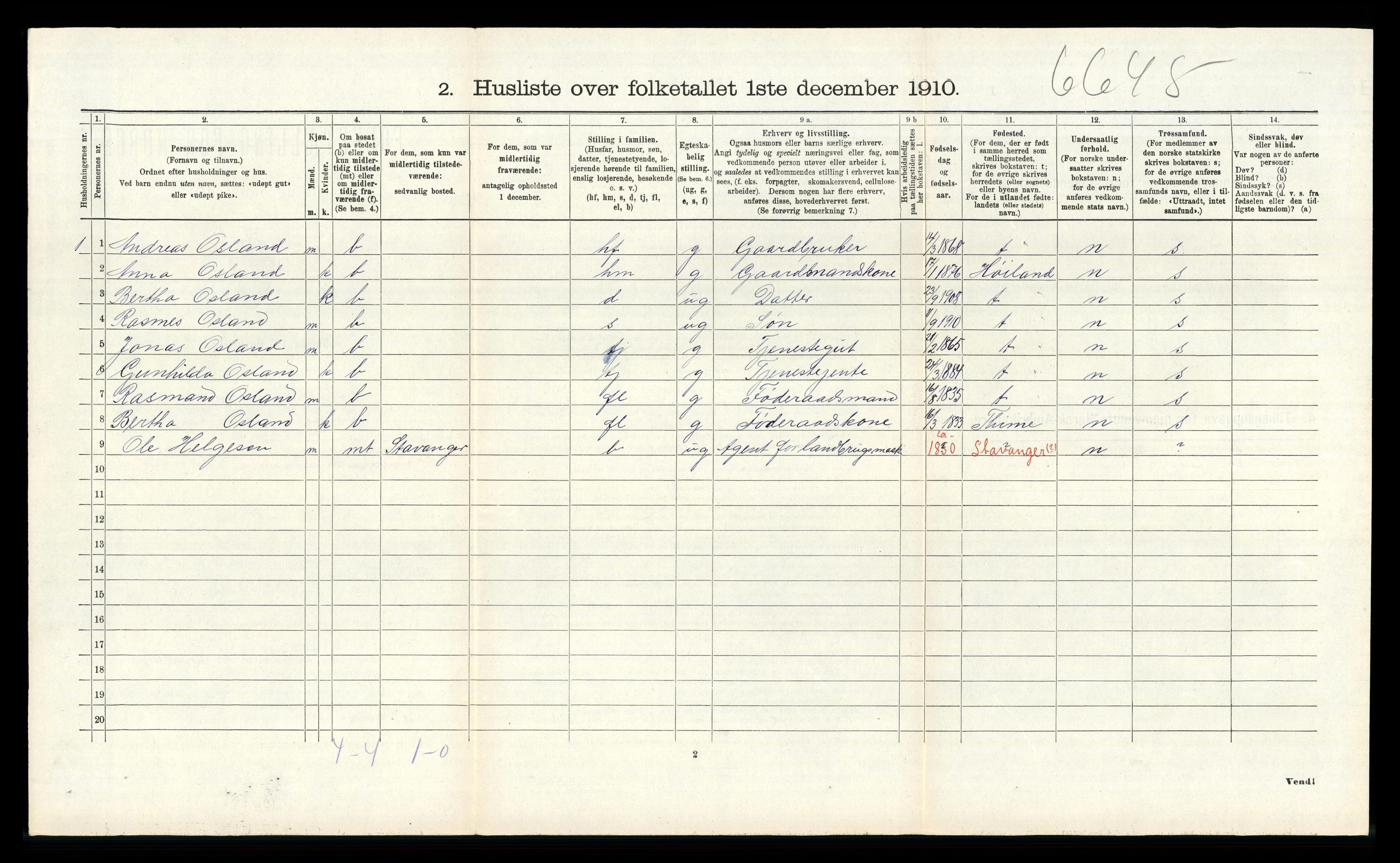 RA, 1910 census for Bjerkreim, 1910, p. 237