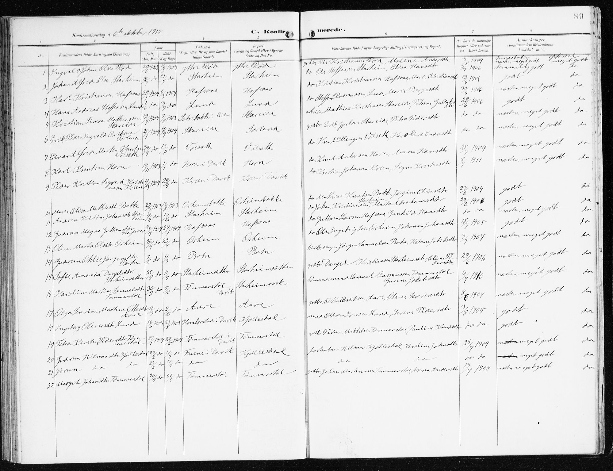 Eid sokneprestembete, SAB/A-82301/H/Haa/Haac/L0002: Parish register (official) no. C 2, 1899-1927, p. 89
