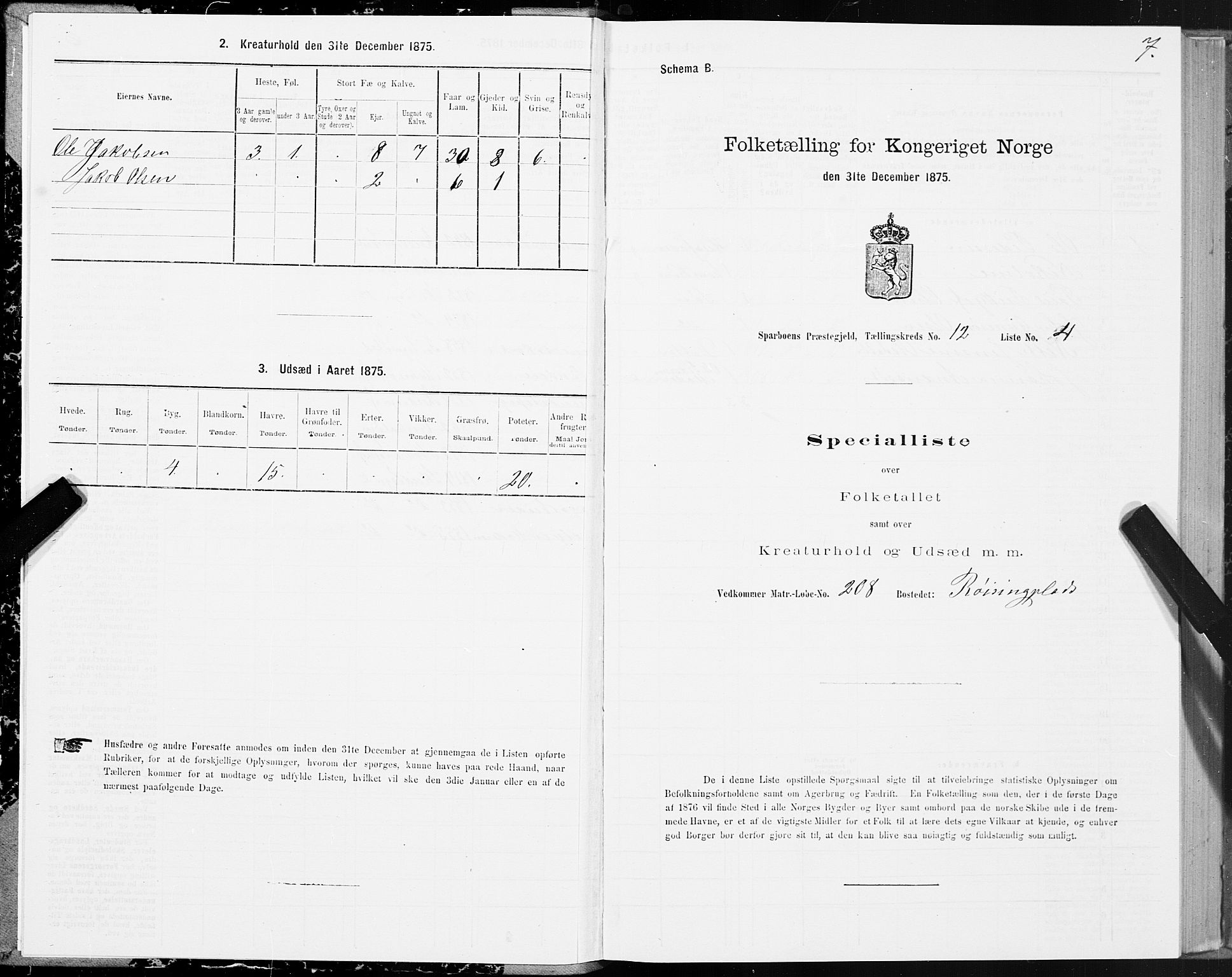 SAT, 1875 census for 1731P Sparbu, 1875, p. 5007